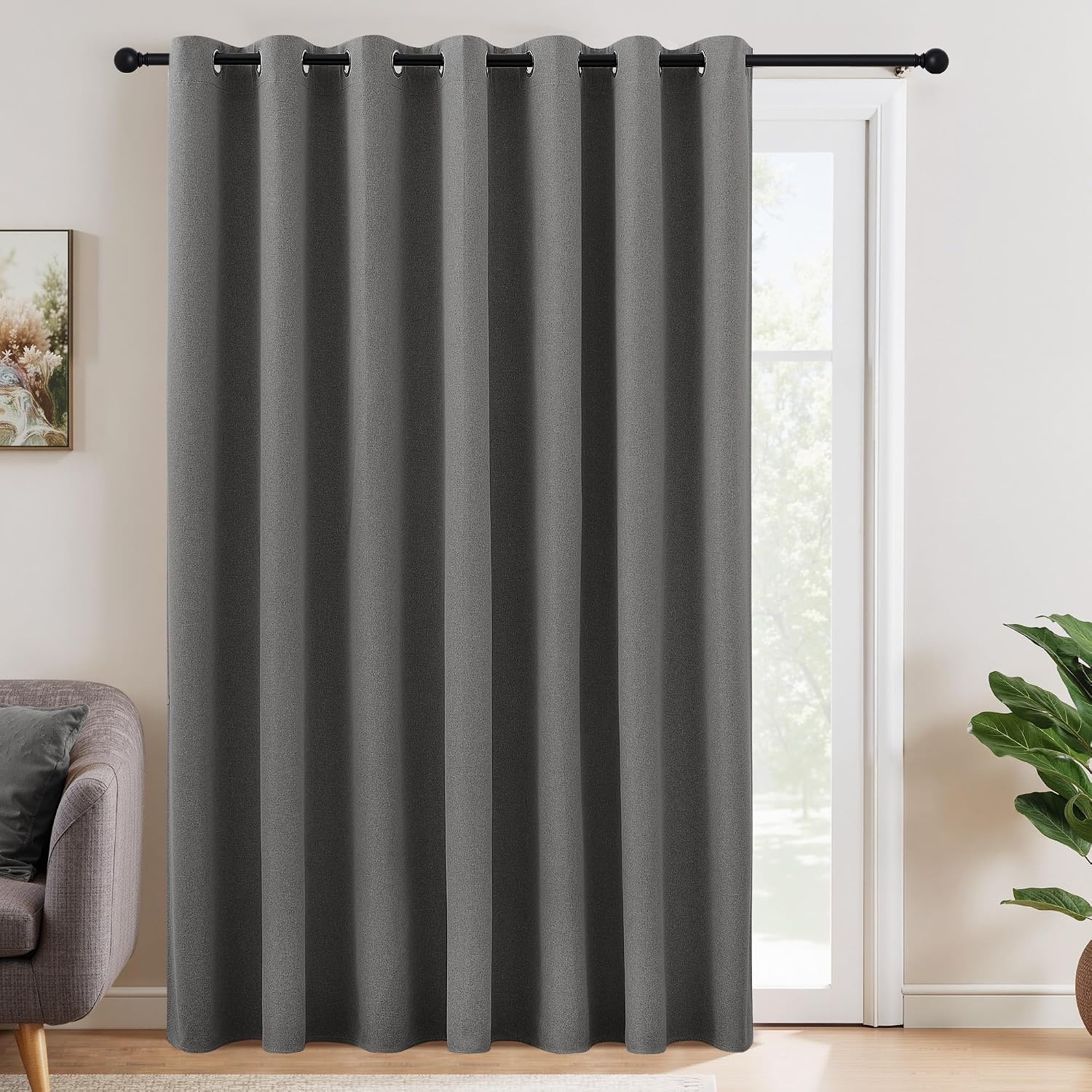image:imageNICETOWN White 100 Blackout Linen Insulated Patio Curtain 84 inch LongGraphite