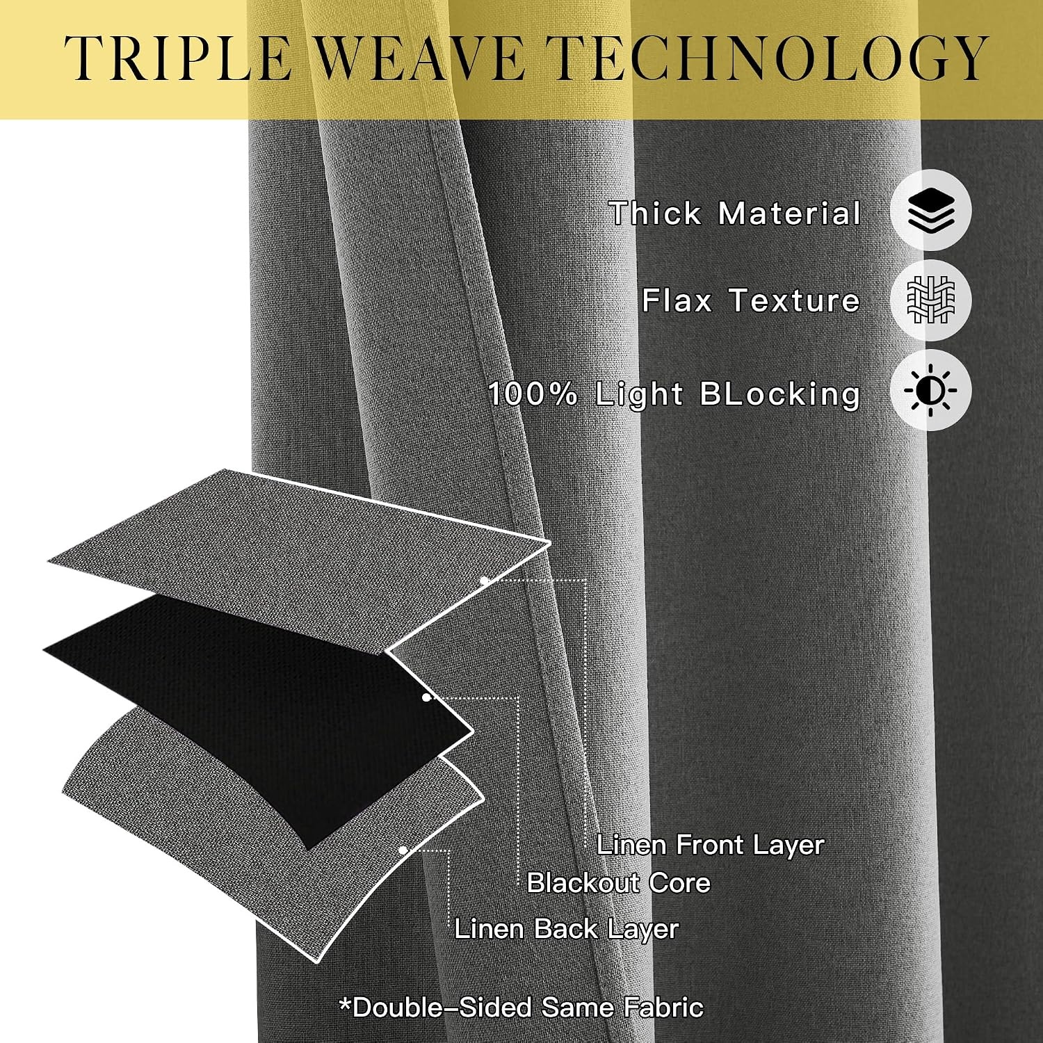 image:imageNICETOWN White 100 Blackout Linen Insulated Patio Curtain 84 inch LongGraphite