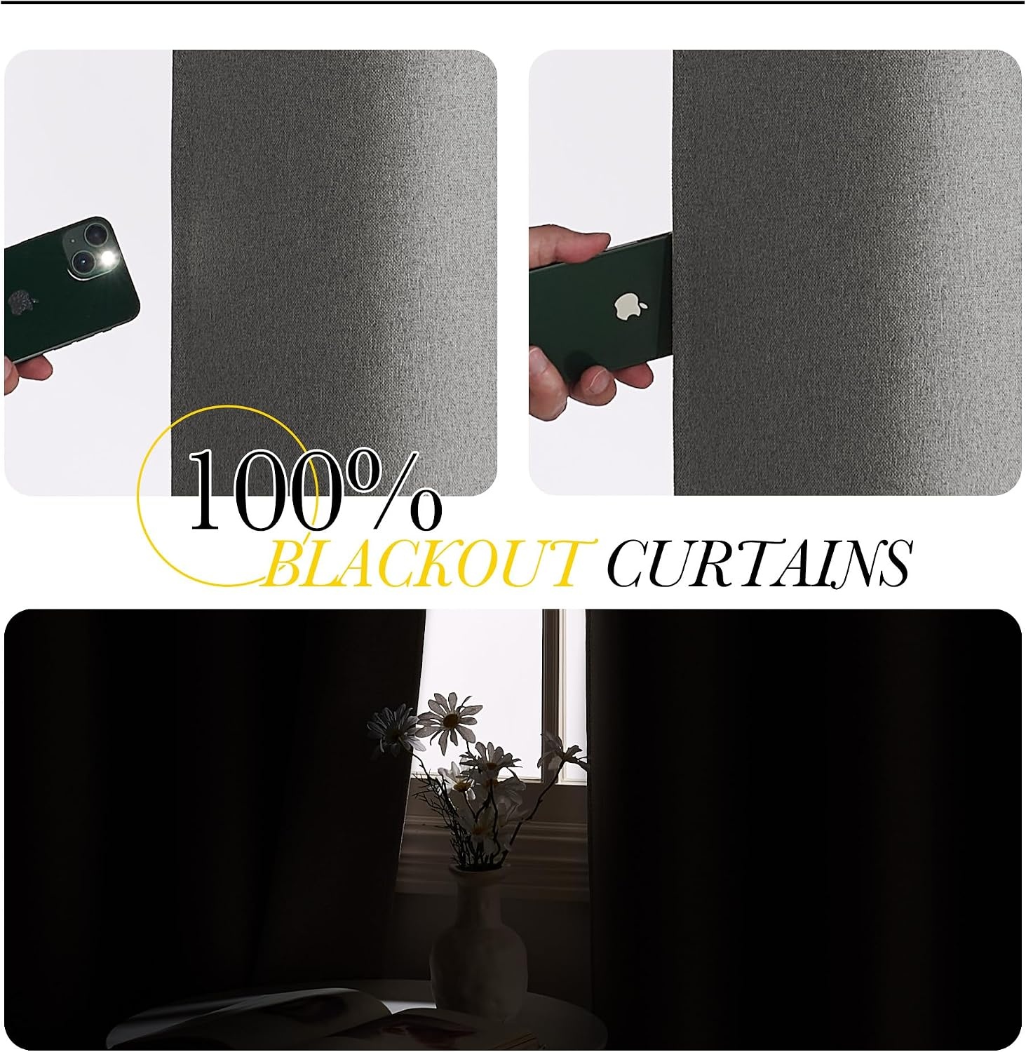 image:imageNICETOWN White 100 Blackout Linen Insulated Patio Curtain 84 inch LongGraphite