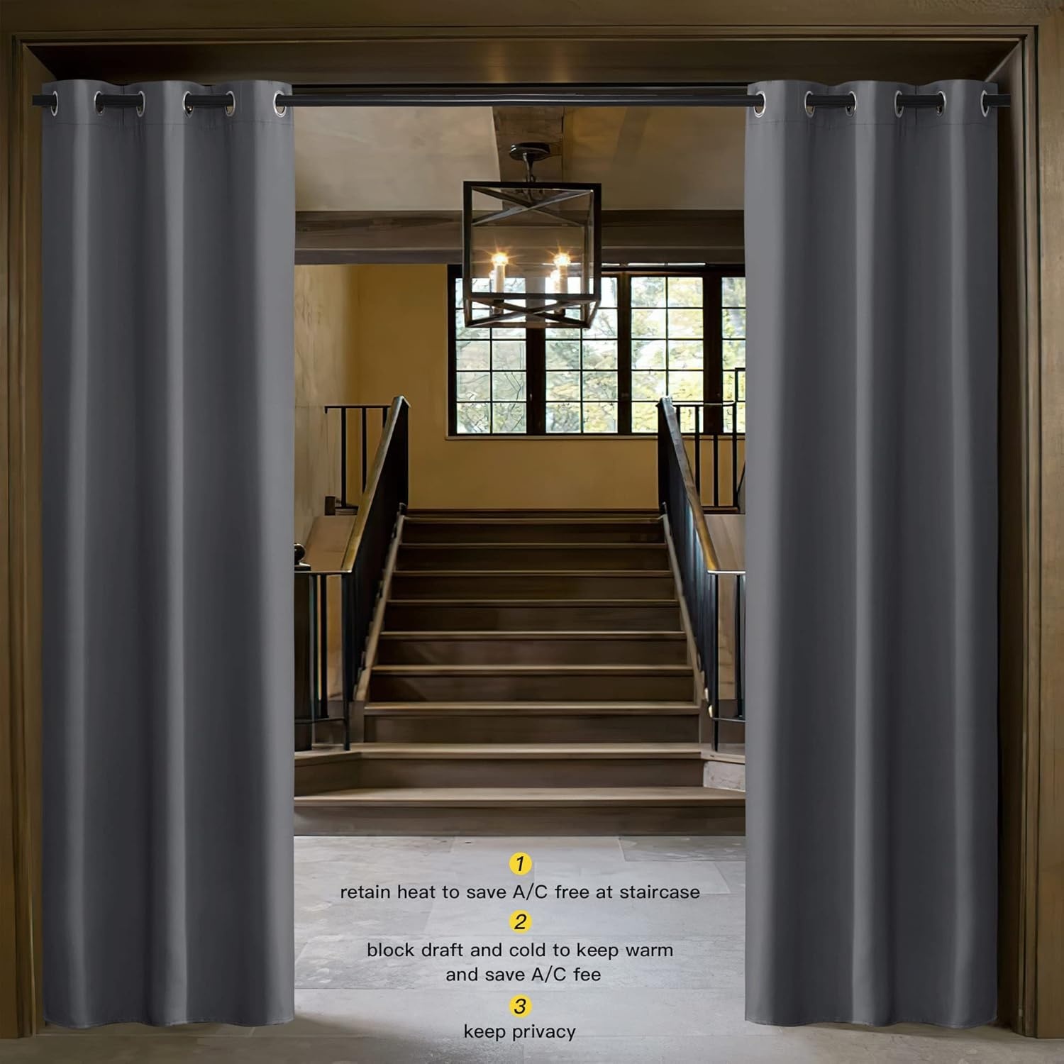 image:imageNICETOWN White 100 Blackout Linen Insulated Patio Curtain 84 inch LongGrey