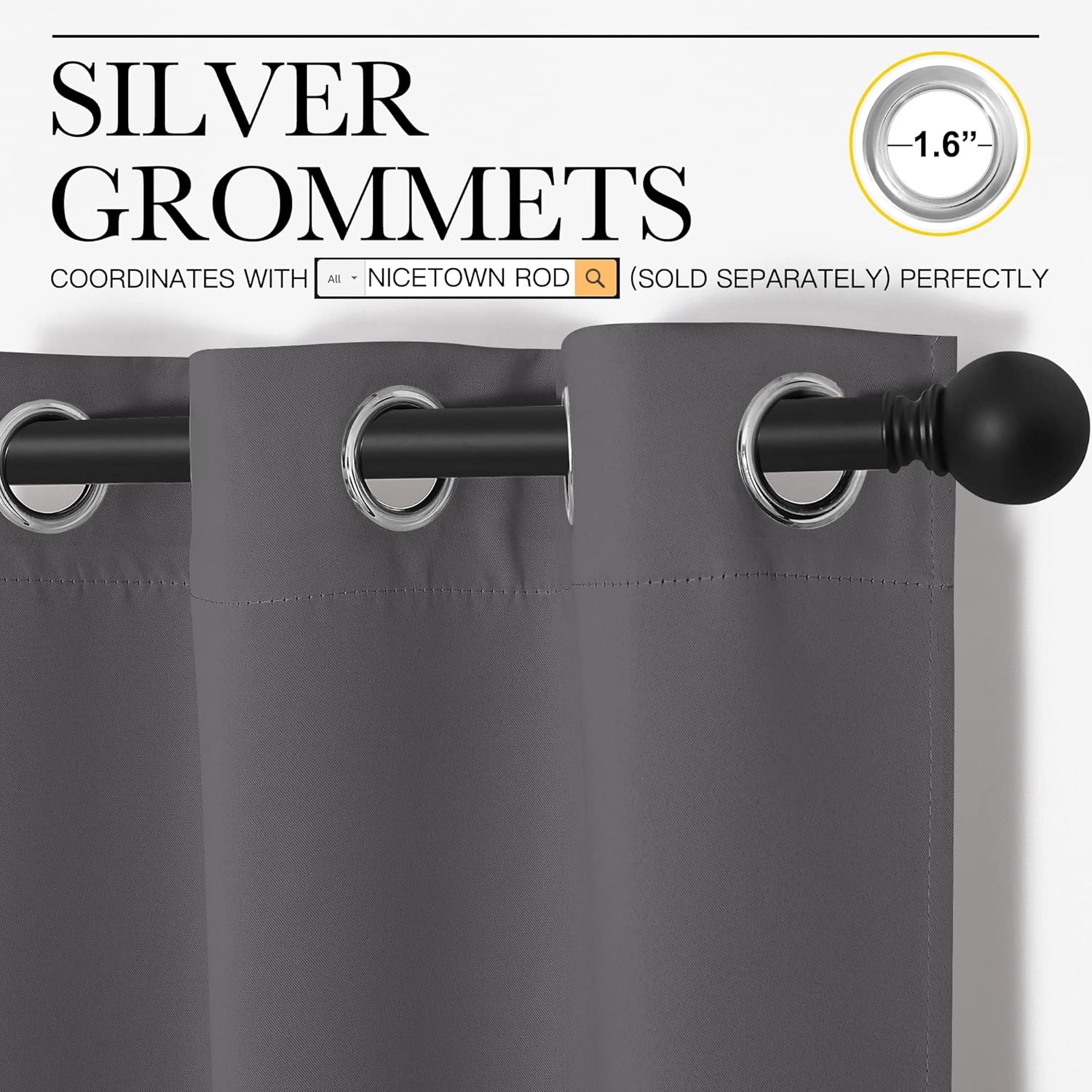 image:imageNICETOWN White 100 Blackout Linen Insulated Patio Curtain 84 inch LongGrey