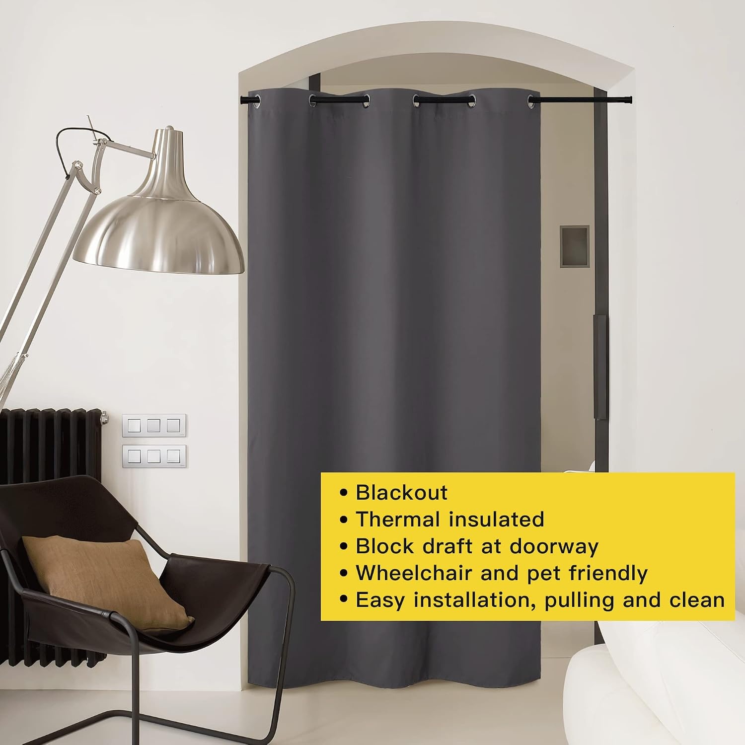 image:imageNICETOWN White 100 Blackout Linen Insulated Patio Curtain 84 inch LongGrey