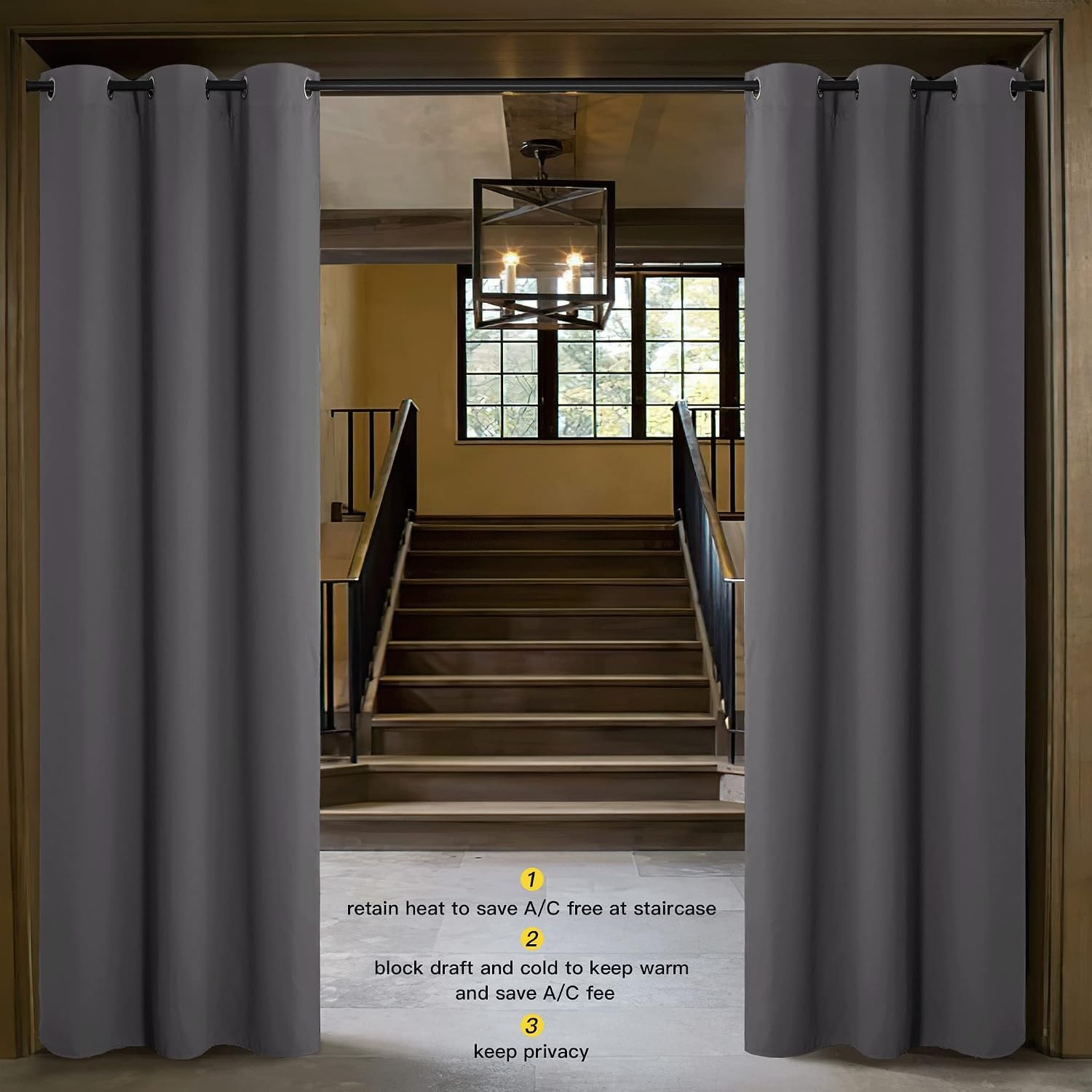 image:imageNICETOWN White 100 Blackout Linen Insulated Patio Curtain 84 inch LongGrey