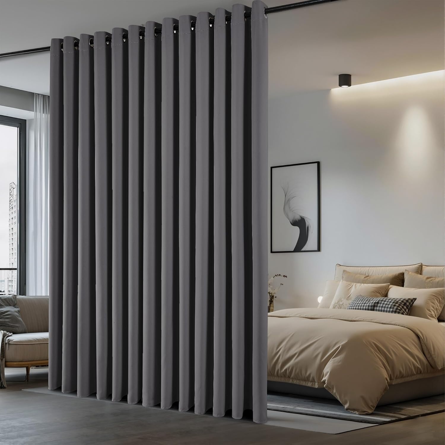 image:imageNICETOWN White 100 Blackout Linen Insulated Patio Curtain 84 inch LongGrey