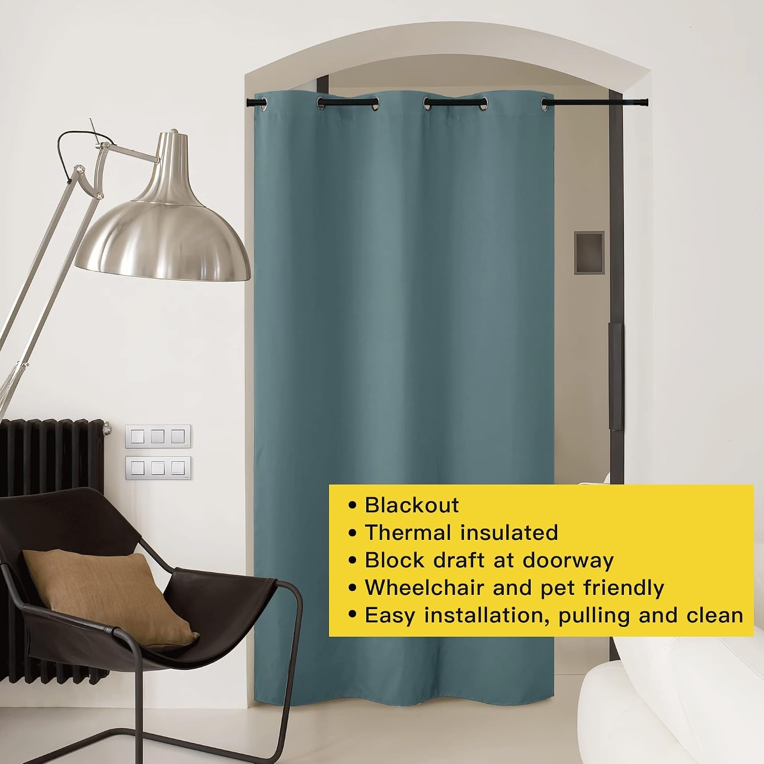 image:imageNICETOWN White 100 Blackout Linen Insulated Patio Curtain 84 inch LongGreyish Blue