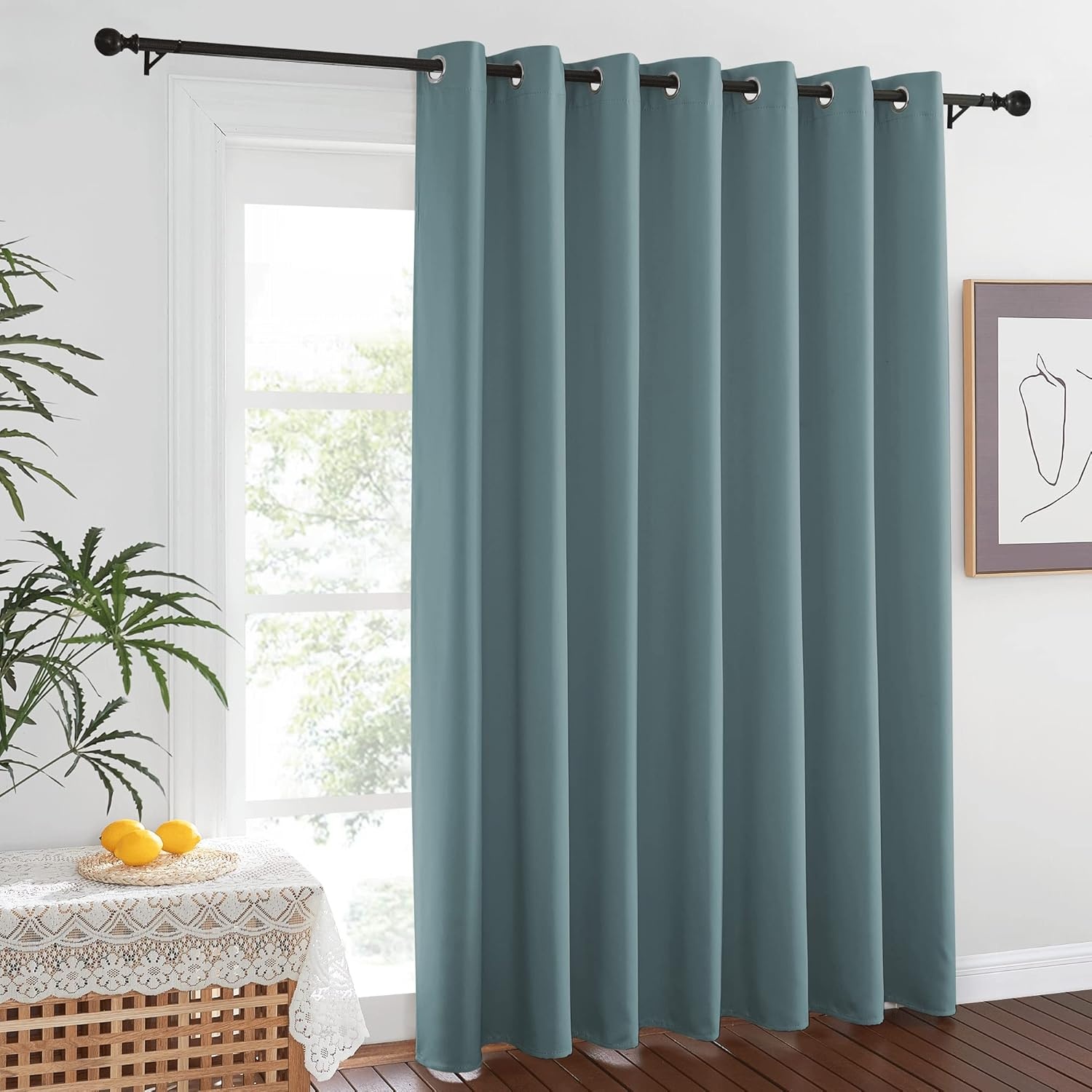 image:imageNICETOWN White 100 Blackout Linen Insulated Patio Curtain 84 inch LongGreyish Blue