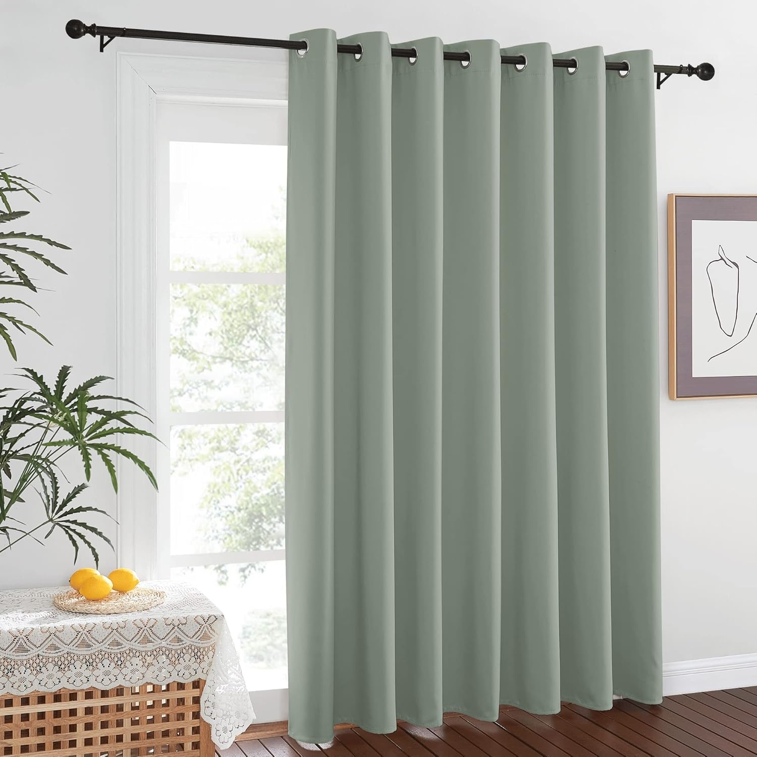 image:imageNICETOWN White 100 Blackout Linen Insulated Patio Curtain 84 inch LongGreyish Green