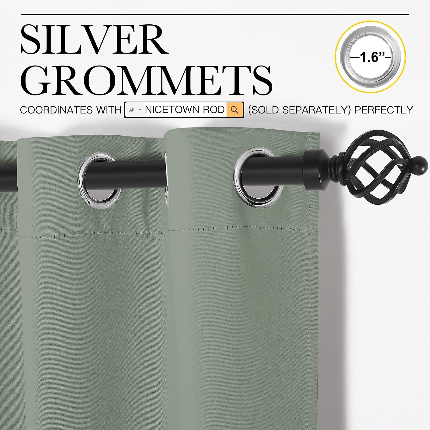 image:imageNICETOWN White 100 Blackout Linen Insulated Patio Curtain 84 inch LongGreyish Green