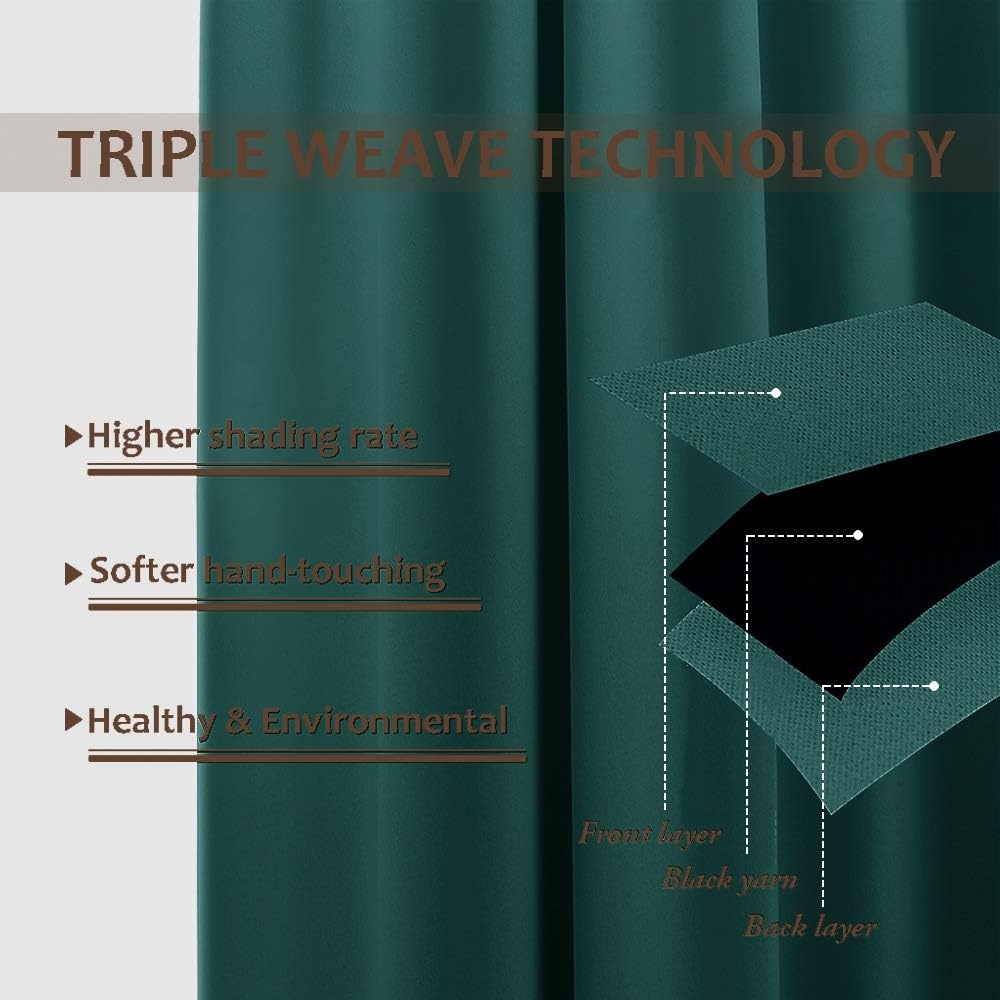 image:imageNICETOWN White 100 Blackout Linen Insulated Patio Curtain 84 inch LongHunter Green