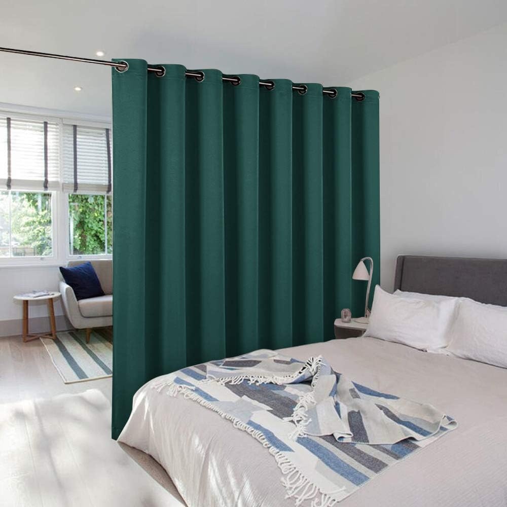 image:imageNICETOWN White 100 Blackout Linen Insulated Patio Curtain 84 inch LongHunter Green