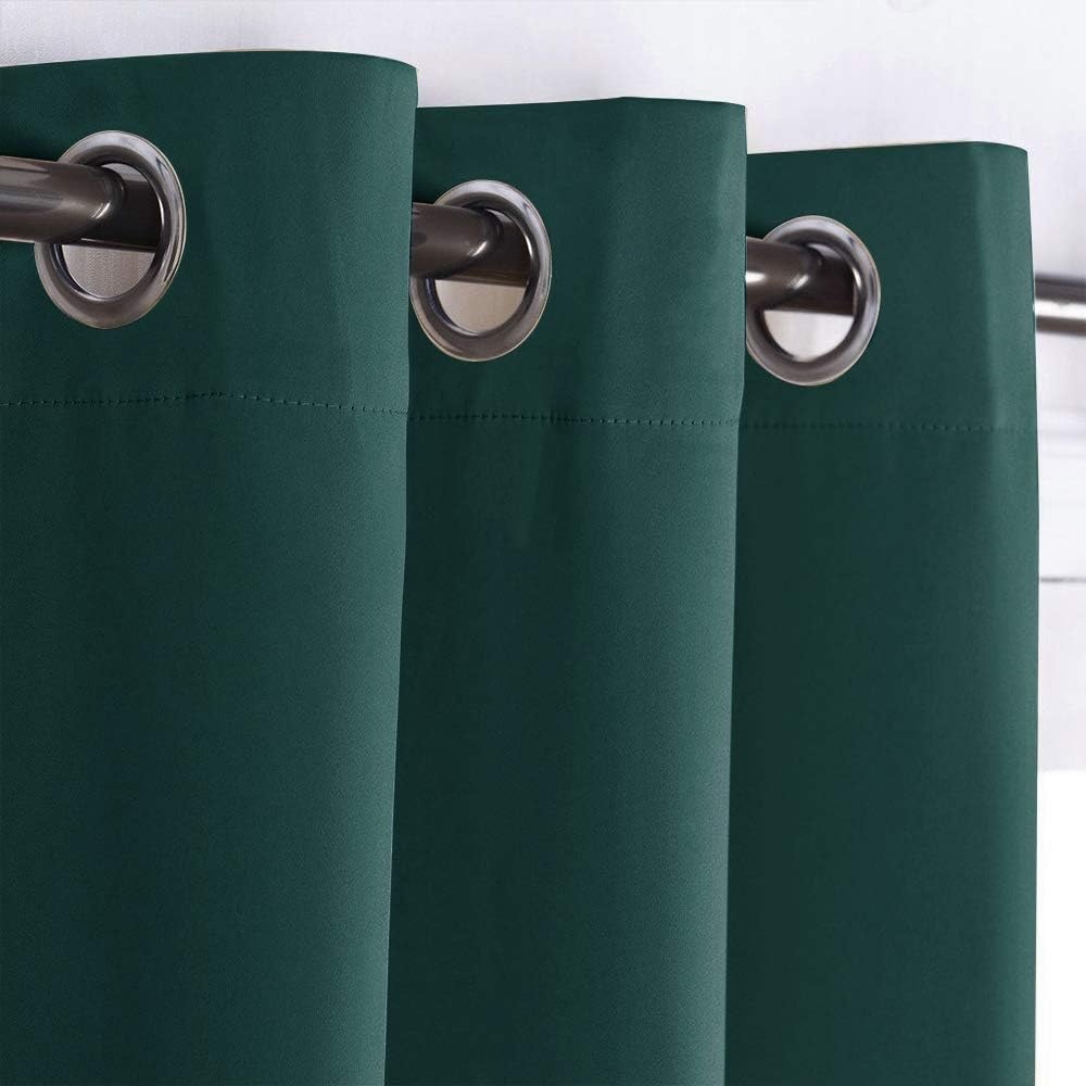 image:imageNICETOWN White 100 Blackout Linen Insulated Patio Curtain 84 inch LongHunter Green