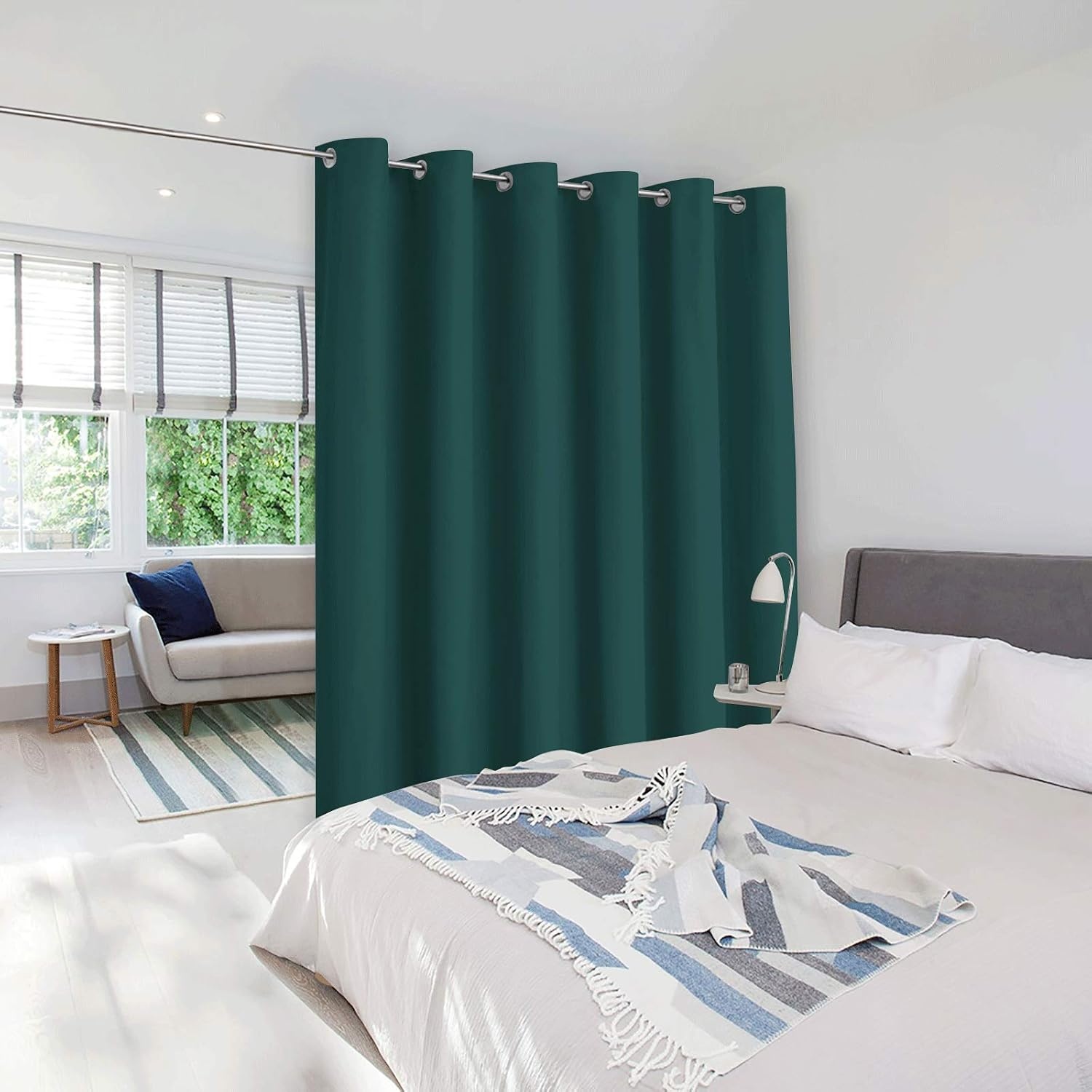 image:imageNICETOWN White 100 Blackout Linen Insulated Patio Curtain 84 inch LongHunter Green