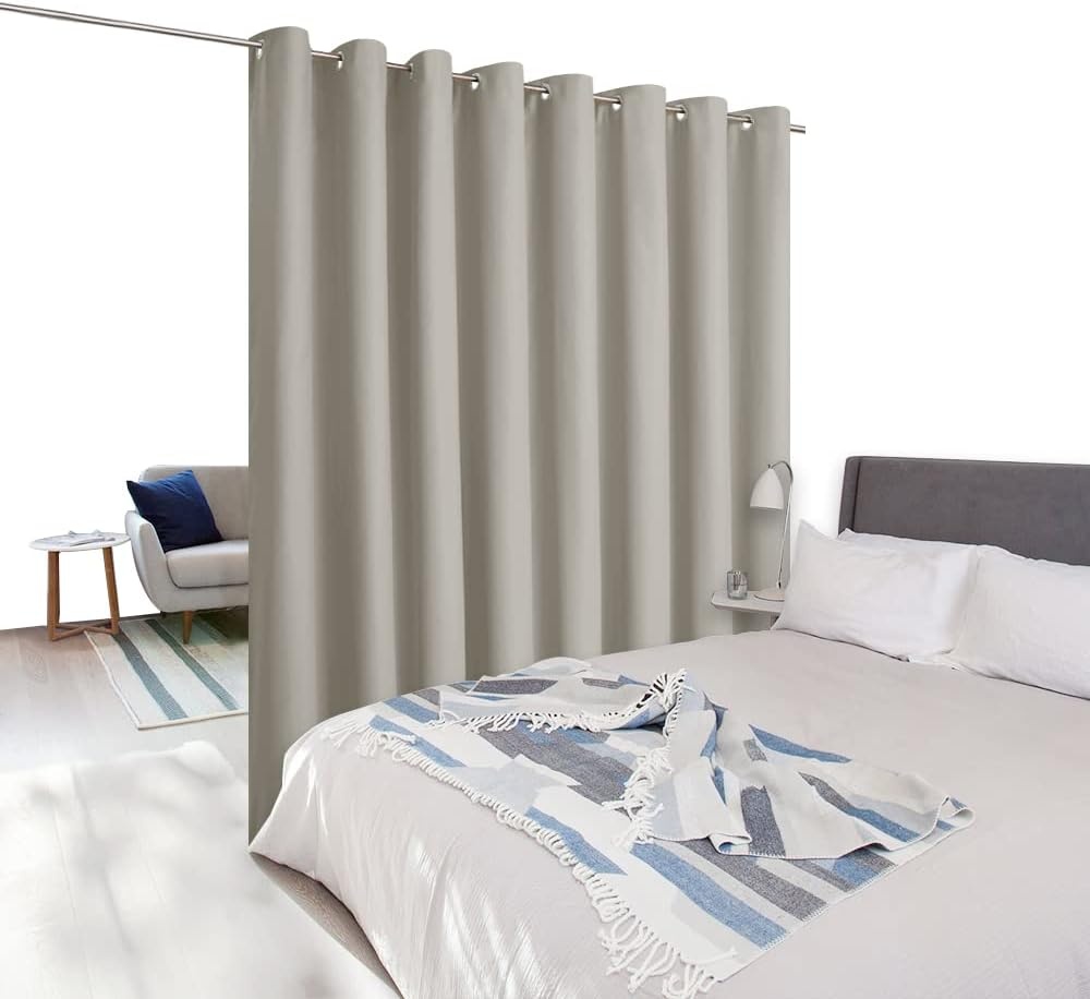image:imageNICETOWN White 100 Blackout Linen Insulated Patio Curtain 84 inch LongNatural