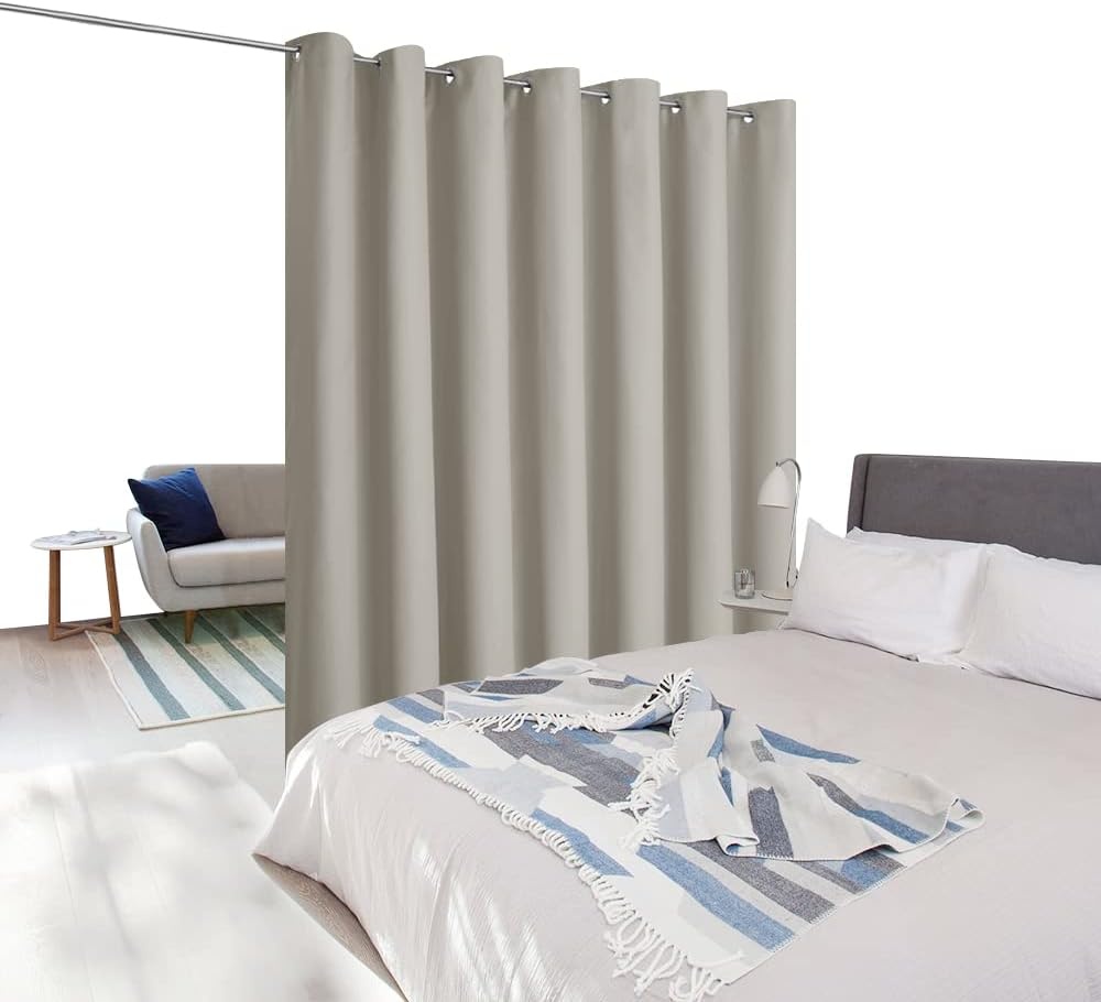 image:imageNICETOWN White 100 Blackout Linen Insulated Patio Curtain 84 inch LongNatural