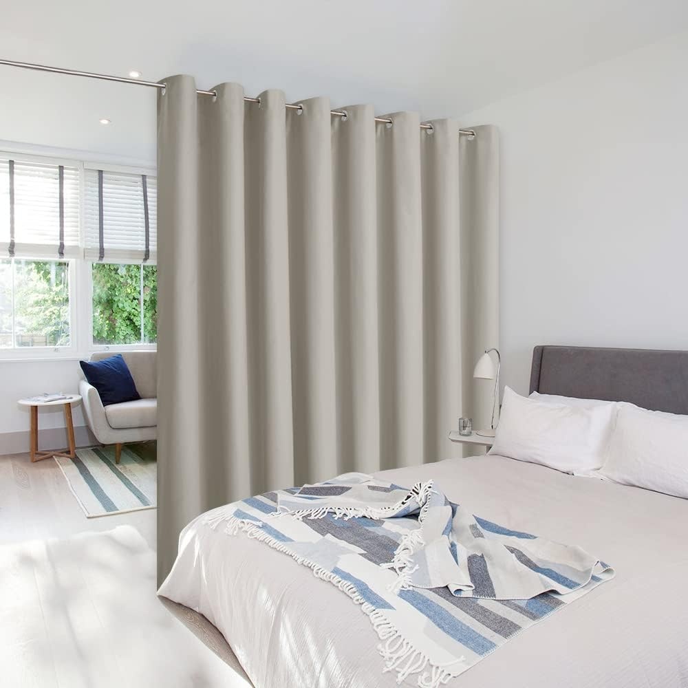 image:imageNICETOWN White 100 Blackout Linen Insulated Patio Curtain 84 inch LongNatural
