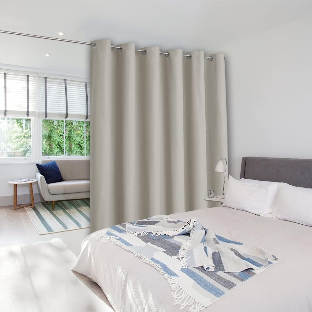 image:imageNICETOWN White 100 Blackout Linen Insulated Patio Curtain 84 inch LongNatural