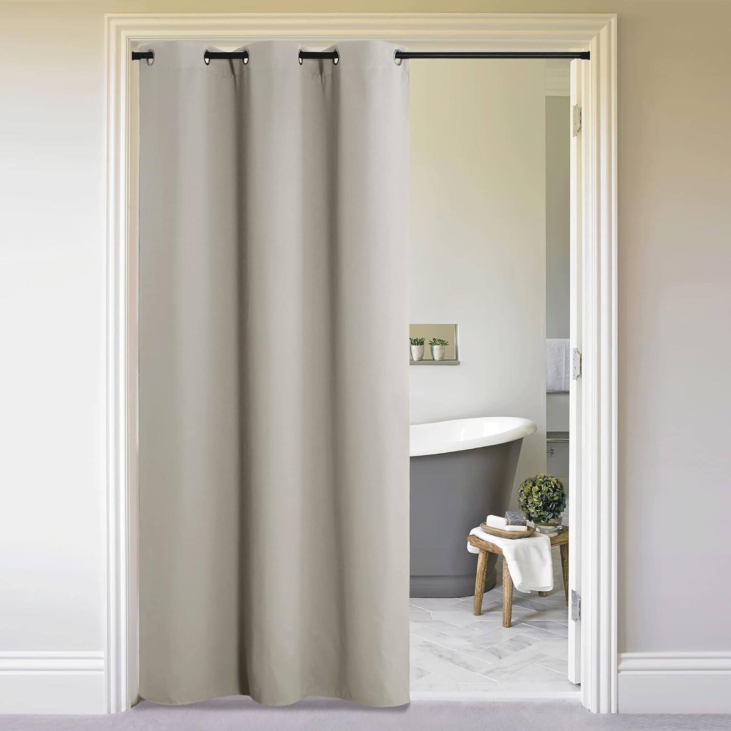 image:imageNICETOWN White 100 Blackout Linen Insulated Patio Curtain 84 inch LongNatural