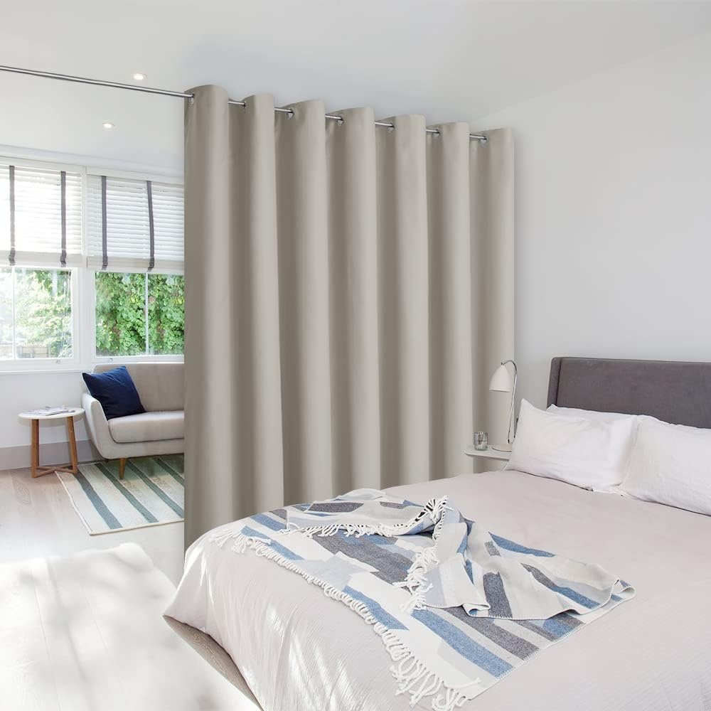 image:imageNICETOWN White 100 Blackout Linen Insulated Patio Curtain 84 inch LongNatural
