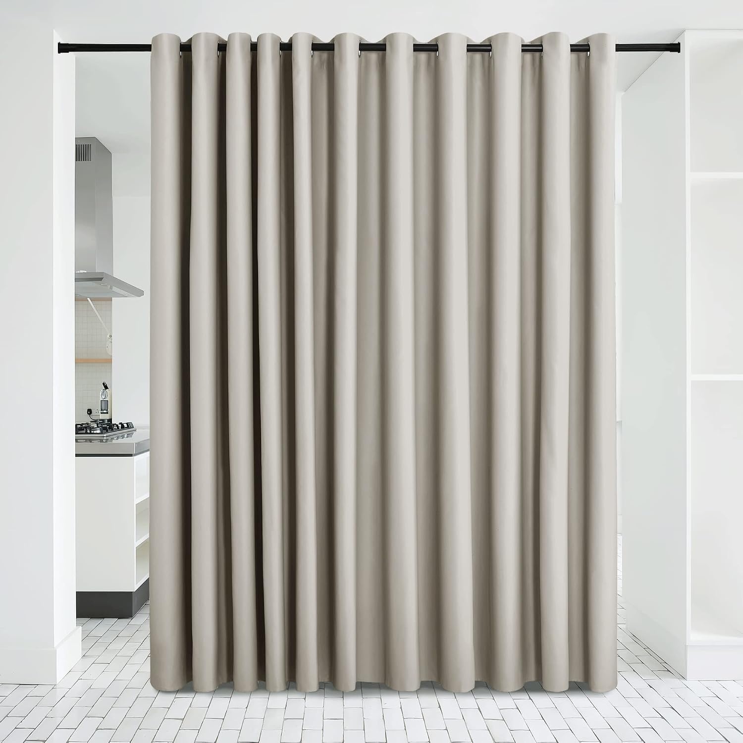 image:imageNICETOWN White 100 Blackout Linen Insulated Patio Curtain 84 inch LongNatural