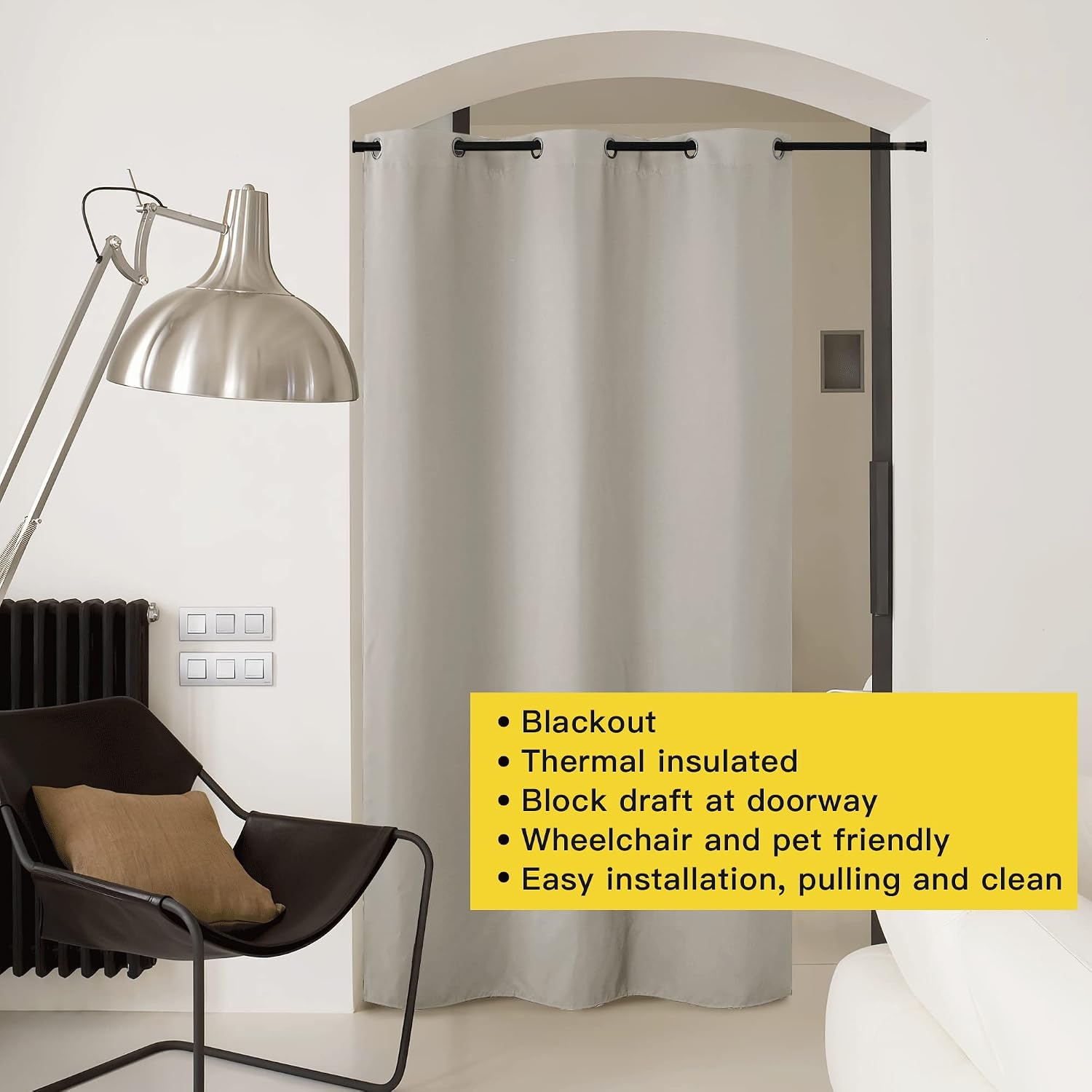 image:imageNICETOWN White 100 Blackout Linen Insulated Patio Curtain 84 inch LongNatural