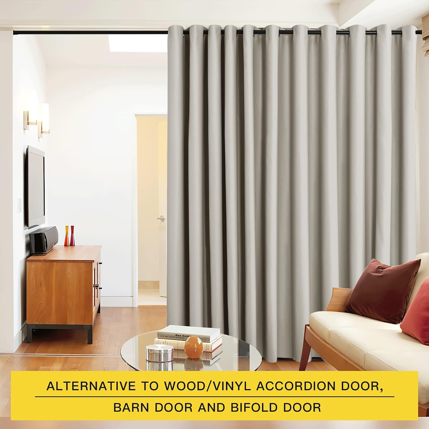 image:imageNICETOWN White 100 Blackout Linen Insulated Patio Curtain 84 inch LongNatural