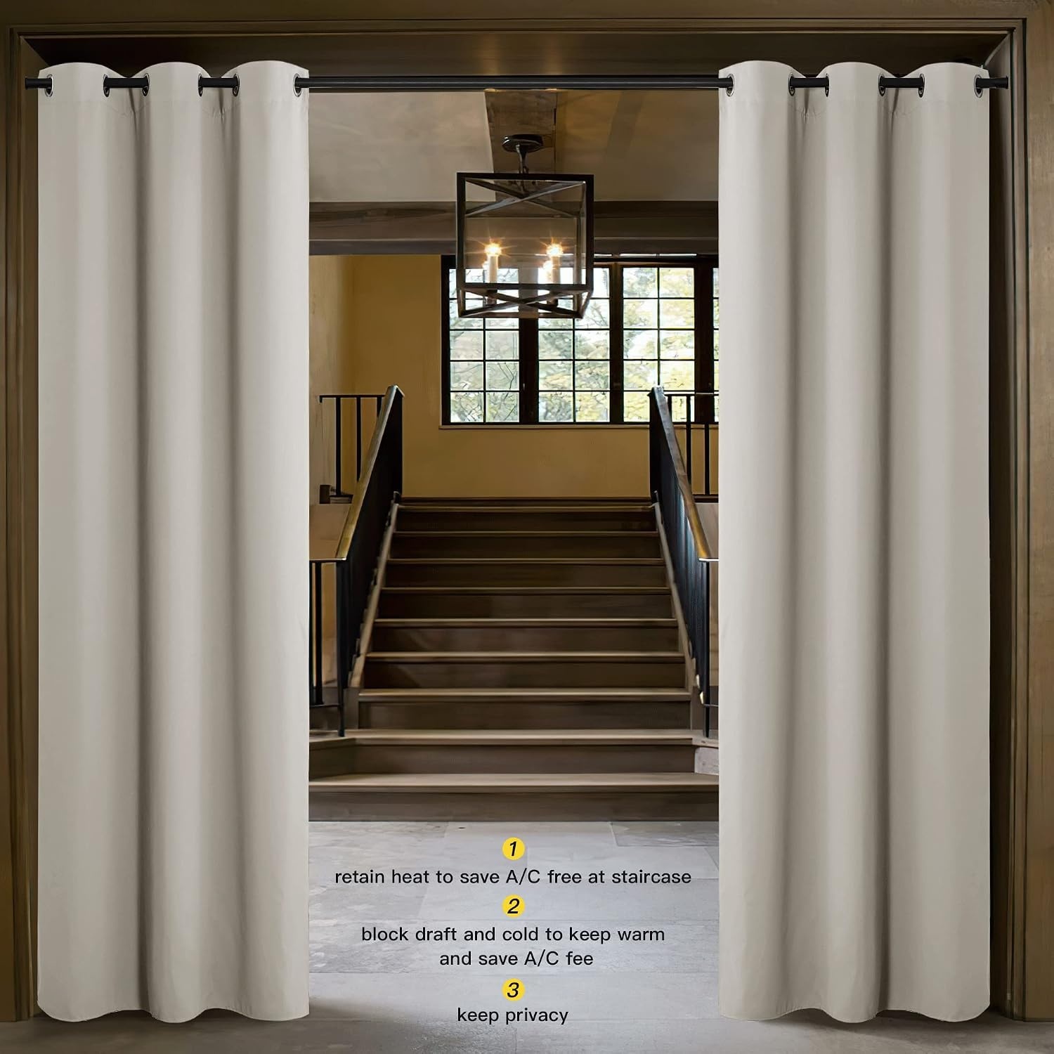 image:imageNICETOWN White 100 Blackout Linen Insulated Patio Curtain 84 inch LongNatural
