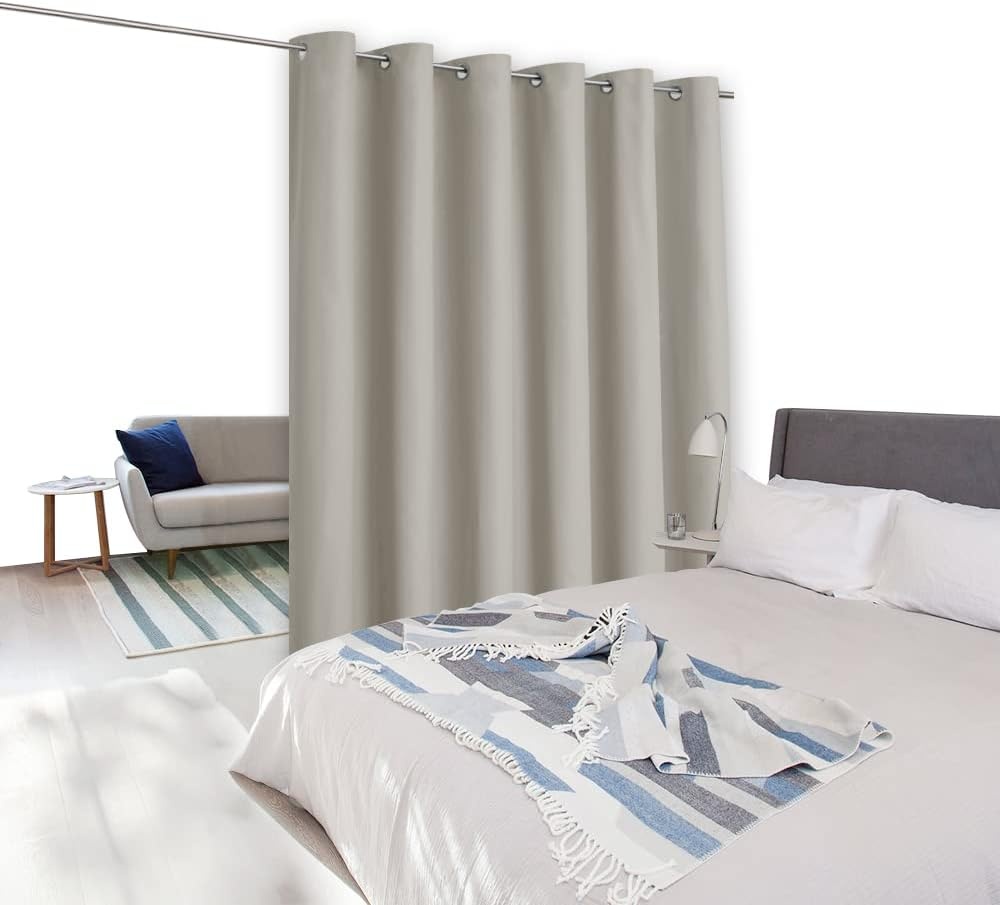 image:imageNICETOWN White 100 Blackout Linen Insulated Patio Curtain 84 inch LongNatural