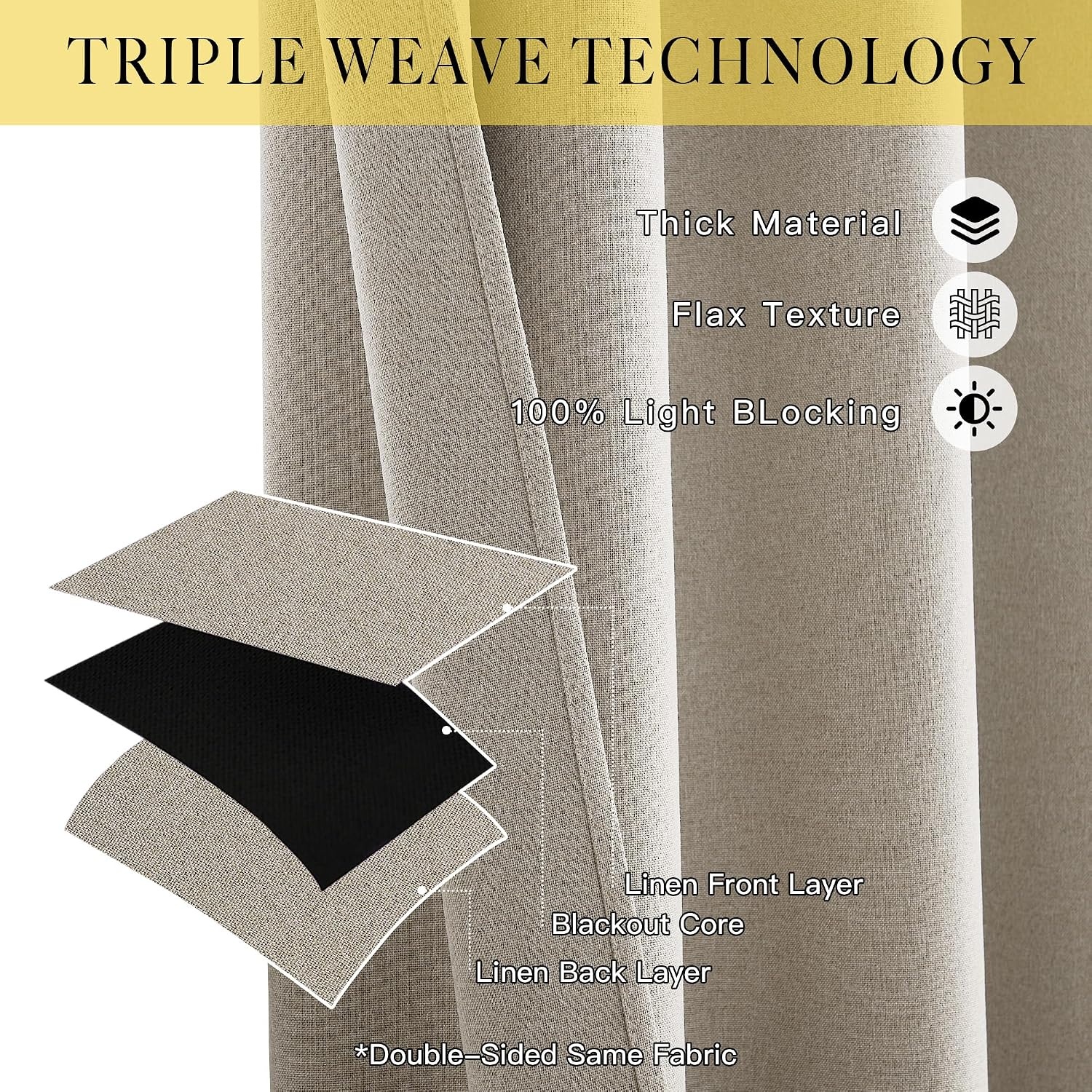 image:imageNICETOWN White 100 Blackout Linen Insulated Patio Curtain 84 inch LongNatural Beige