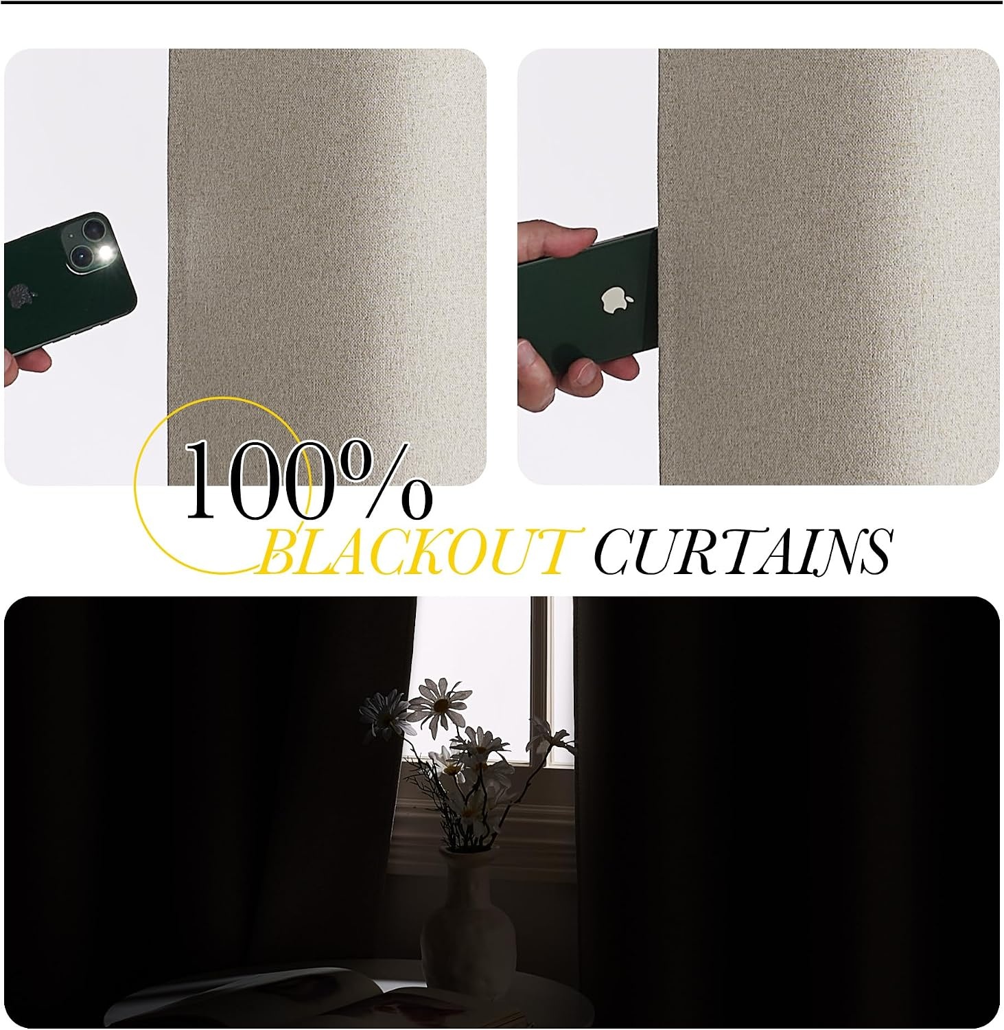 image:imageNICETOWN White 100 Blackout Linen Insulated Patio Curtain 84 inch LongNatural Beige