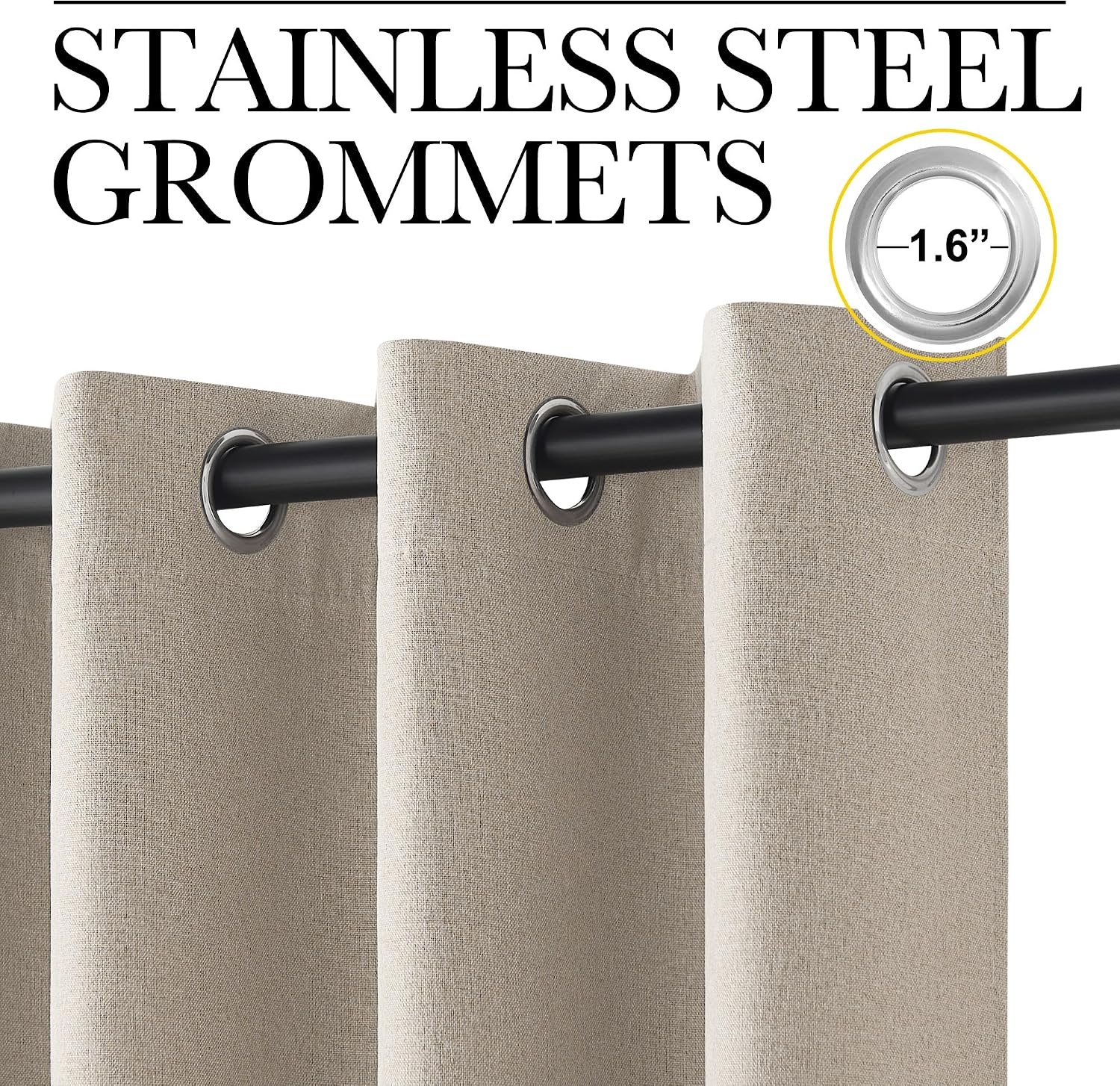image:imageNICETOWN White 100 Blackout Linen Insulated Patio Curtain 84 inch LongNatural Beige