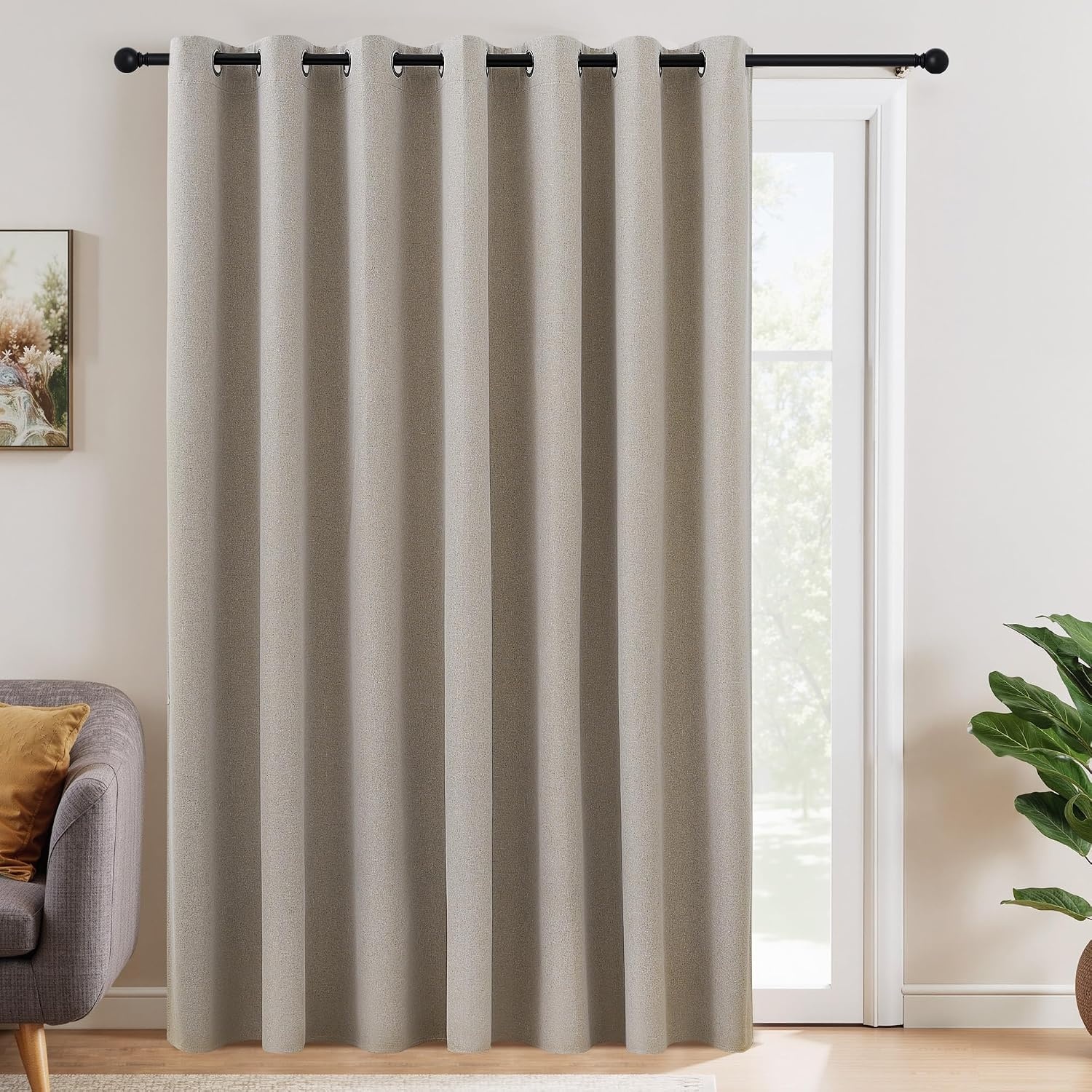 image:imageNICETOWN White 100 Blackout Linen Insulated Patio Curtain 84 inch LongNatural Beige