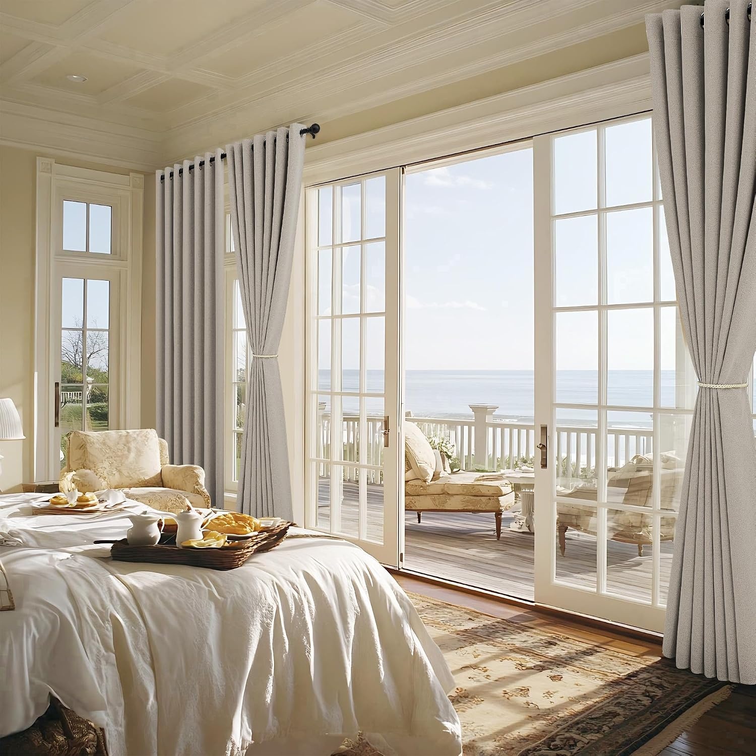 image:imageNICETOWN White 100 Blackout Linen Insulated Patio Curtain 84 inch LongNatural Beige
