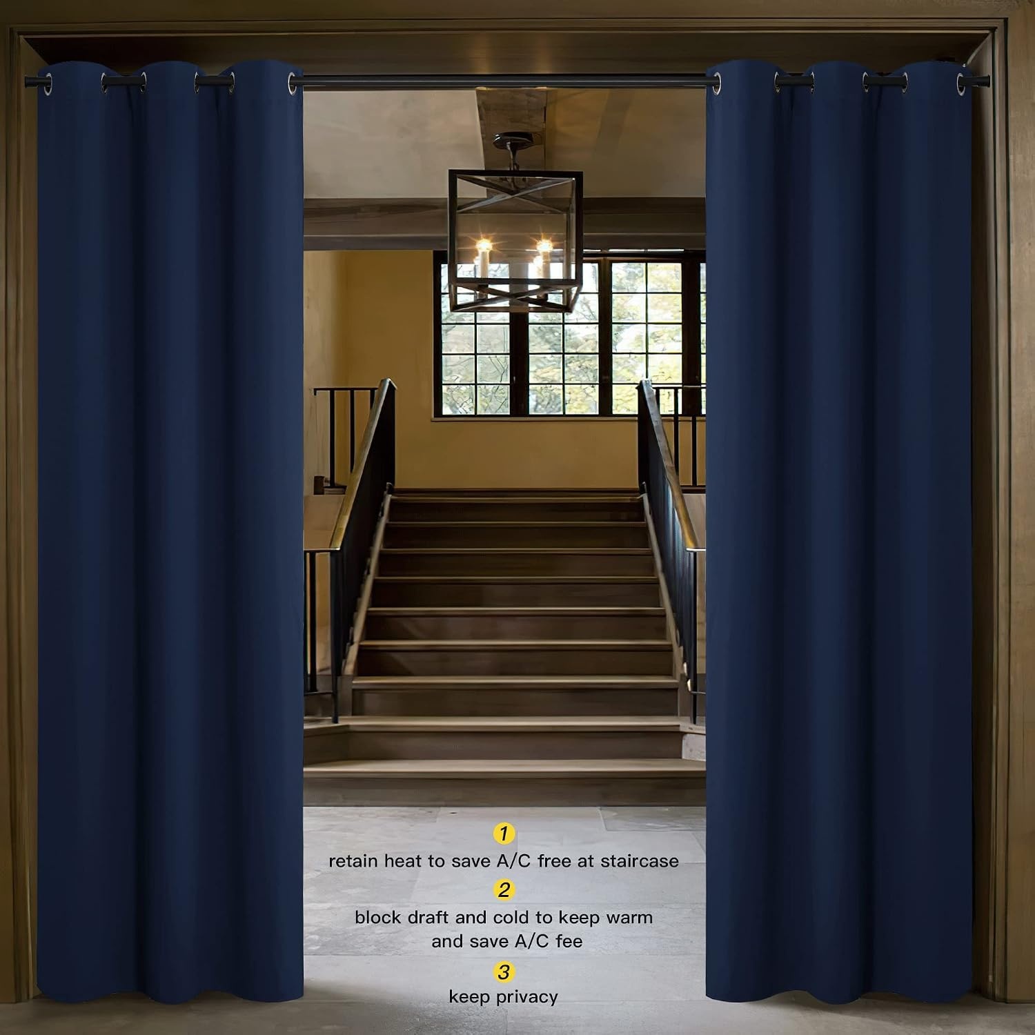 image:imageNICETOWN White 100 Blackout Linen Insulated Patio Curtain 84 inch LongNavy