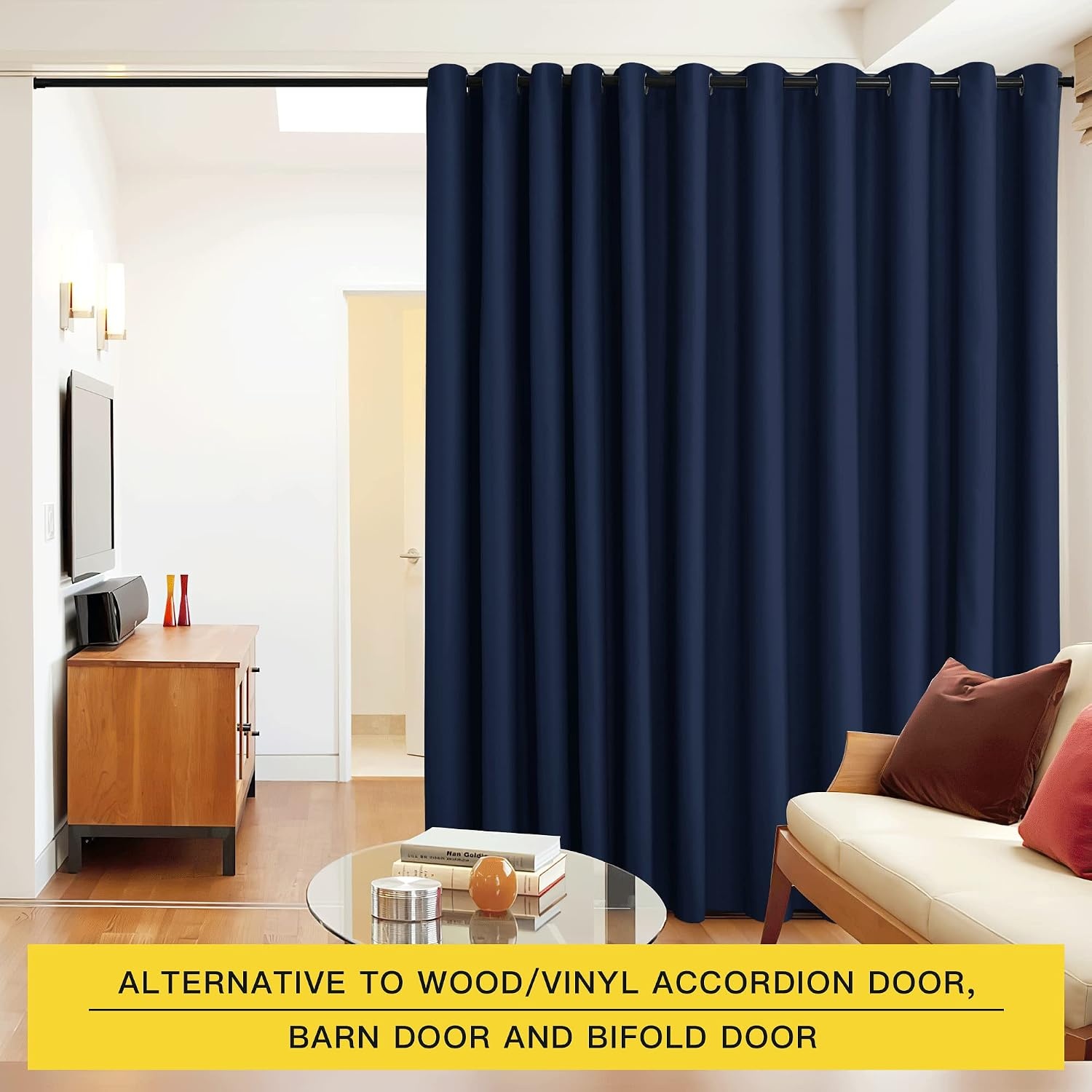 image:imageNICETOWN White 100 Blackout Linen Insulated Patio Curtain 84 inch LongNavy