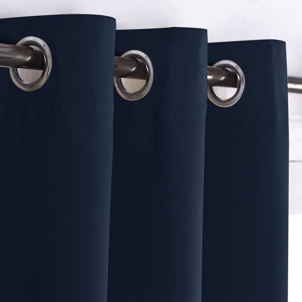 image:imageNICETOWN White 100 Blackout Linen Insulated Patio Curtain 84 inch LongNavy