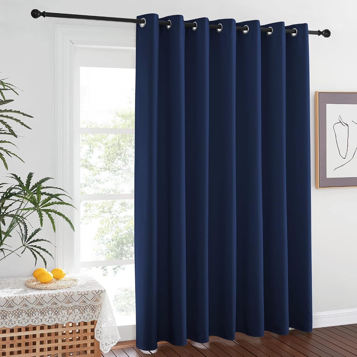 image:imageNICETOWN White 100 Blackout Linen Insulated Patio Curtain 84 inch LongNavy