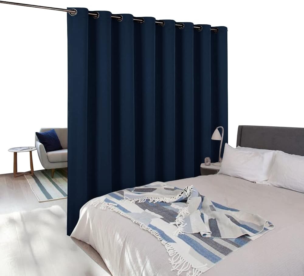 image:imageNICETOWN White 100 Blackout Linen Insulated Patio Curtain 84 inch LongNavy