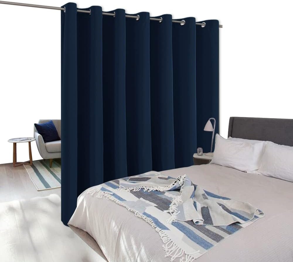 image:imageNICETOWN White 100 Blackout Linen Insulated Patio Curtain 84 inch LongNavy