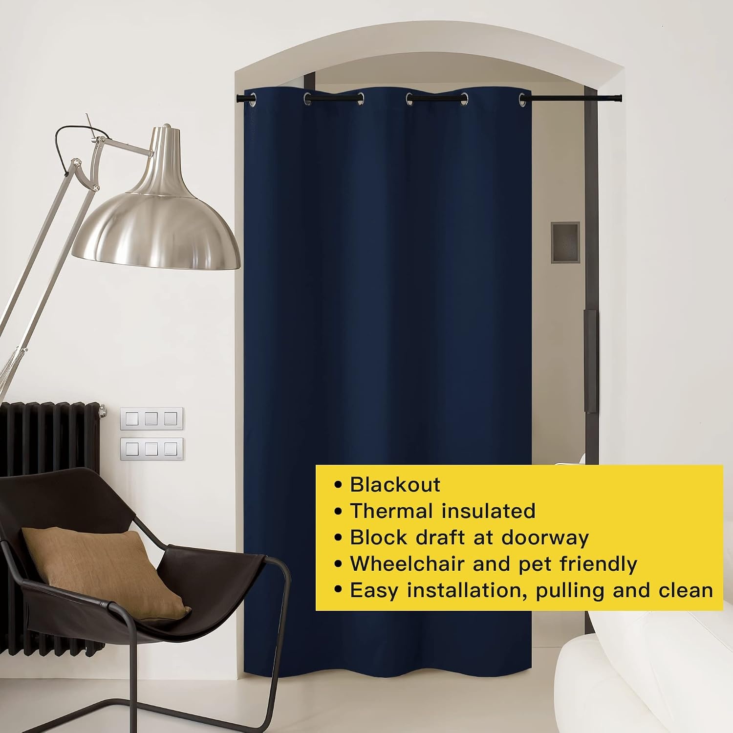 image:imageNICETOWN White 100 Blackout Linen Insulated Patio Curtain 84 inch LongNavy