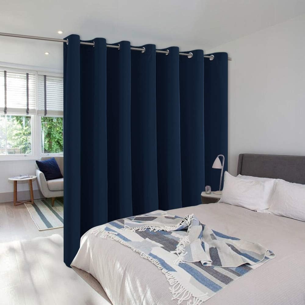 image:imageNICETOWN White 100 Blackout Linen Insulated Patio Curtain 84 inch LongNavy