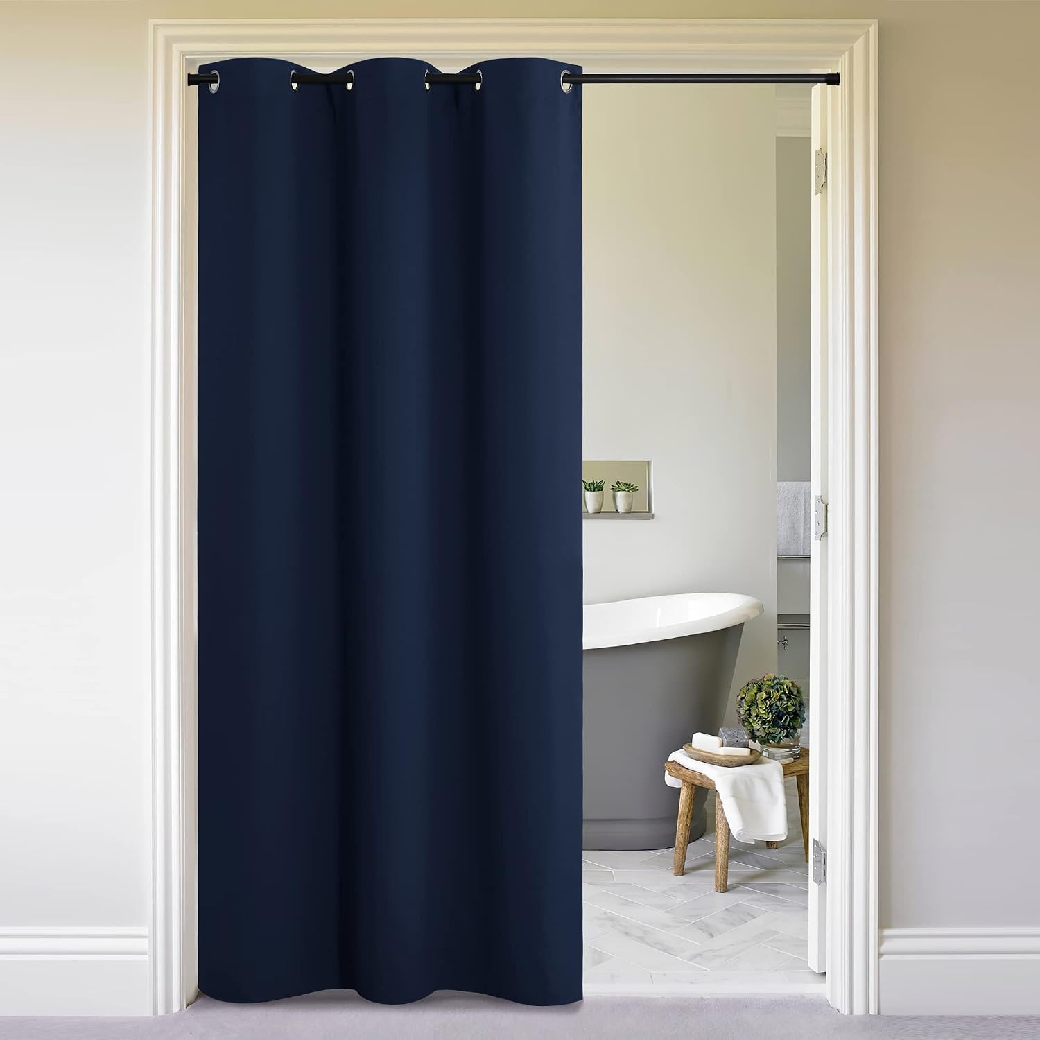 image:imageNICETOWN White 100 Blackout Linen Insulated Patio Curtain 84 inch LongNavy