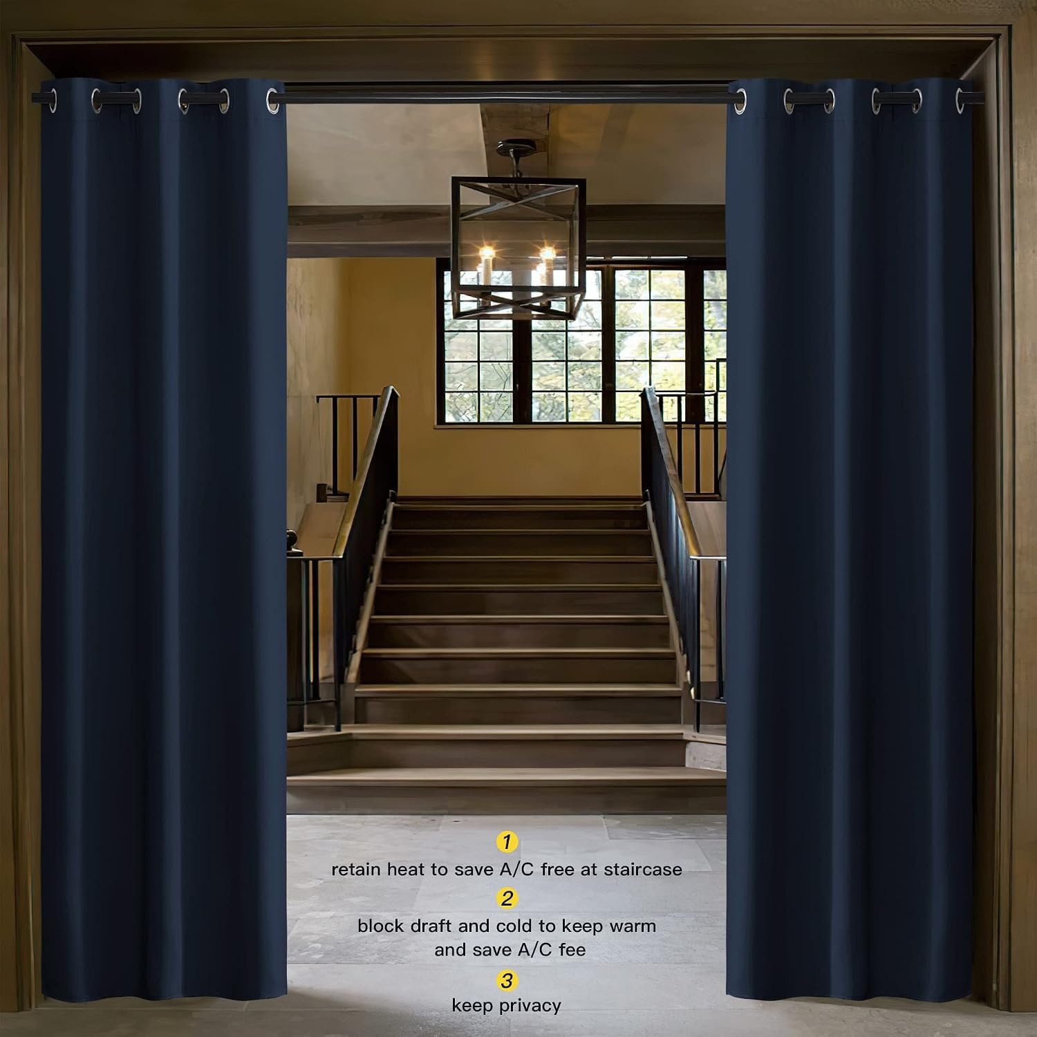 image:imageNICETOWN White 100 Blackout Linen Insulated Patio Curtain 84 inch LongNavy