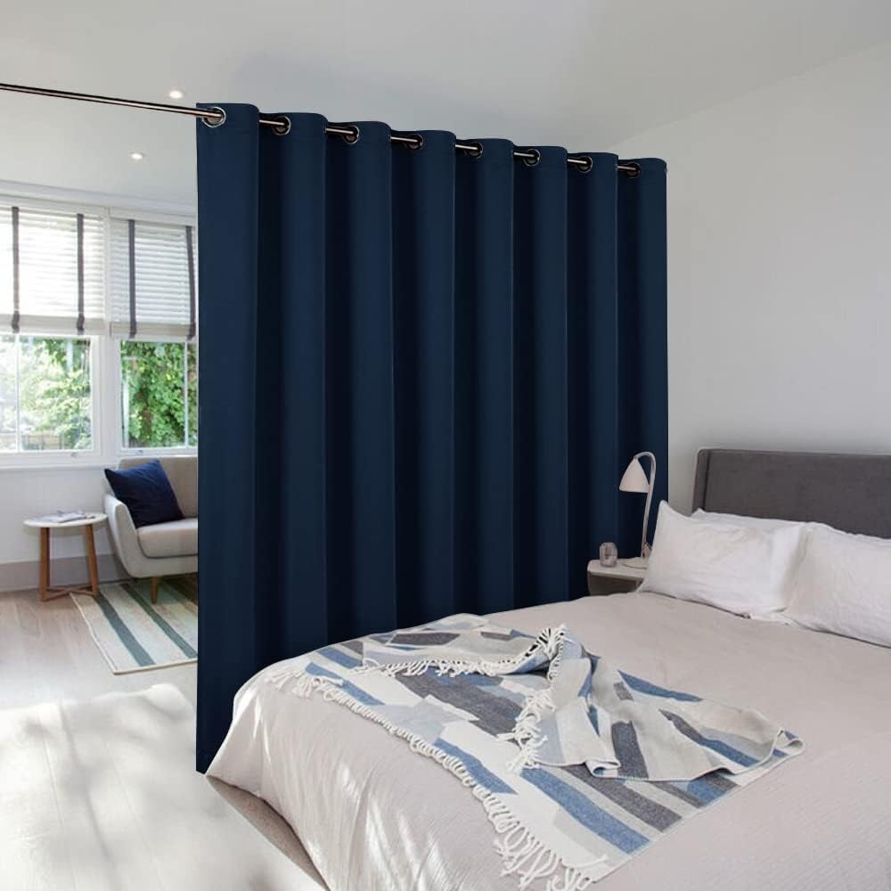 image:imageNICETOWN White 100 Blackout Linen Insulated Patio Curtain 84 inch LongNavy
