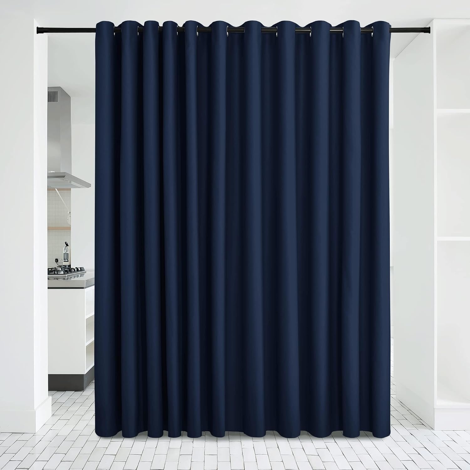image:imageNICETOWN White 100 Blackout Linen Insulated Patio Curtain 84 inch LongNavy