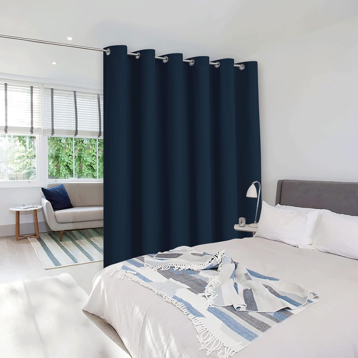image:imageNICETOWN White 100 Blackout Linen Insulated Patio Curtain 84 inch LongNavy