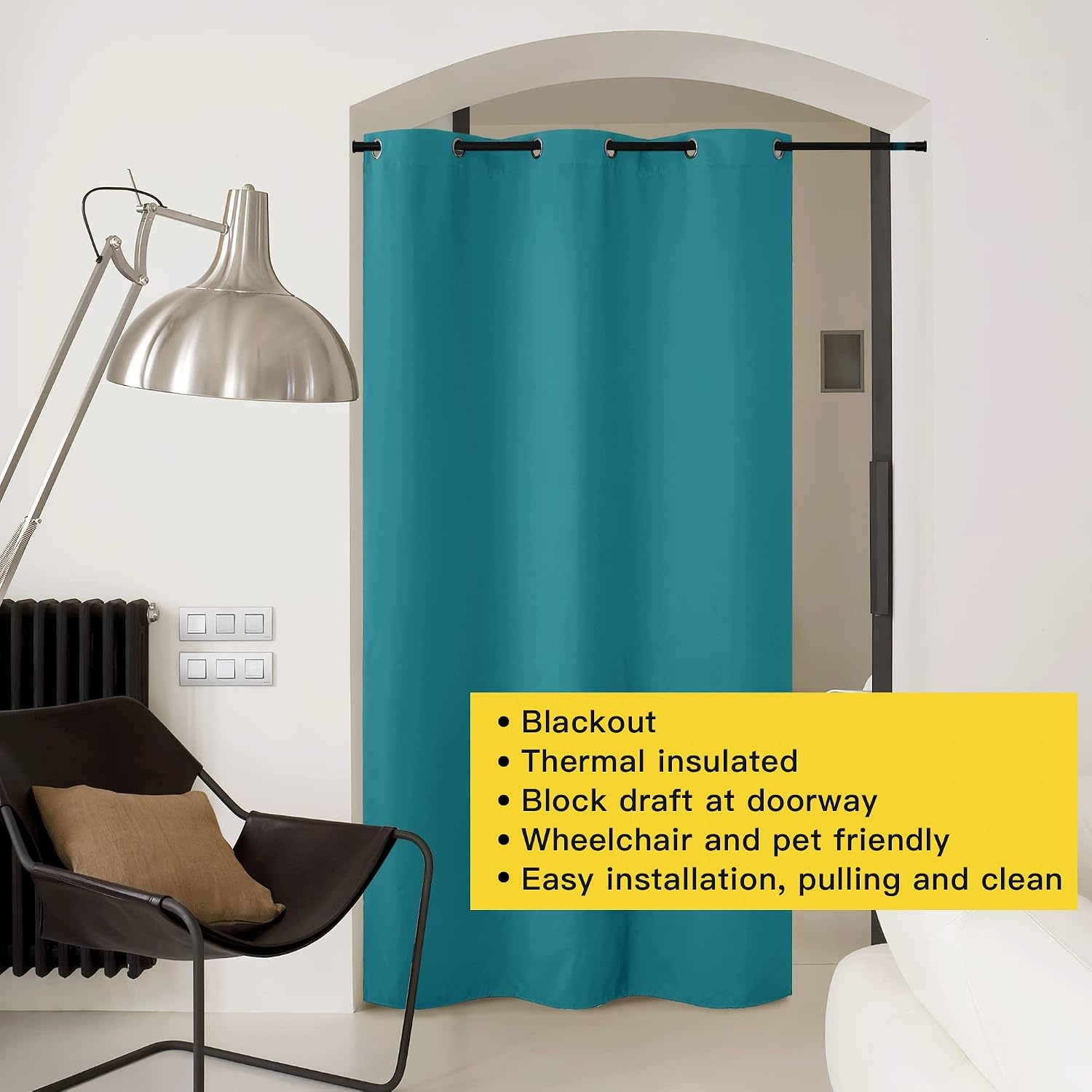 image:imageNICETOWN White 100 Blackout Linen Insulated Patio Curtain 84 inch LongPeacock Blue