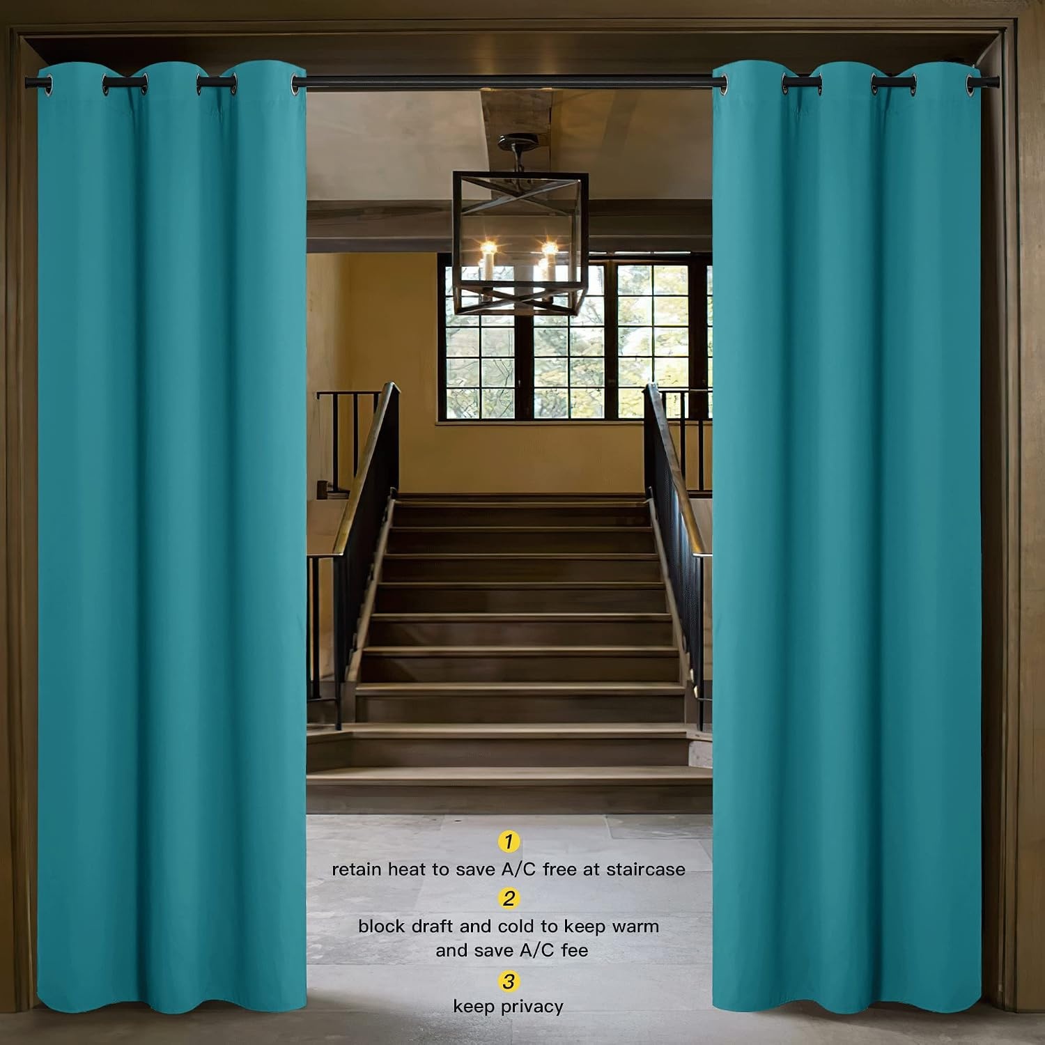 image:imageNICETOWN White 100 Blackout Linen Insulated Patio Curtain 84 inch LongPeacock Blue