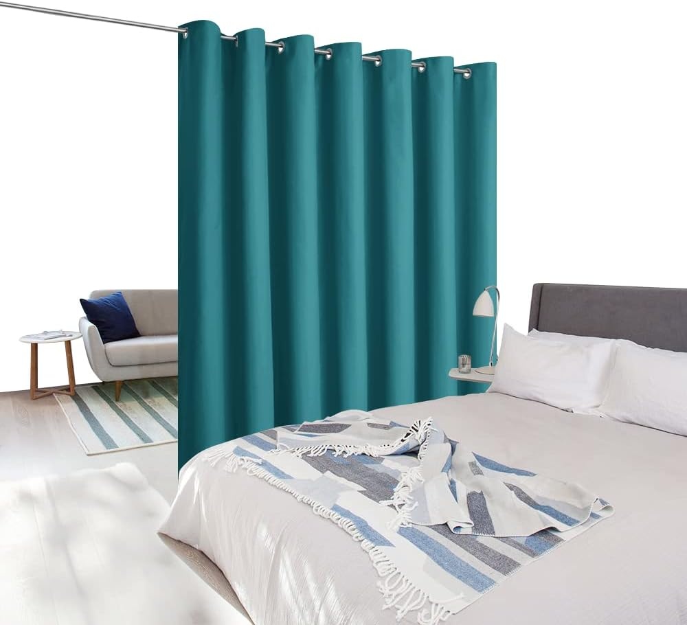 image:imageNICETOWN White 100 Blackout Linen Insulated Patio Curtain 84 inch LongPeacock Blue