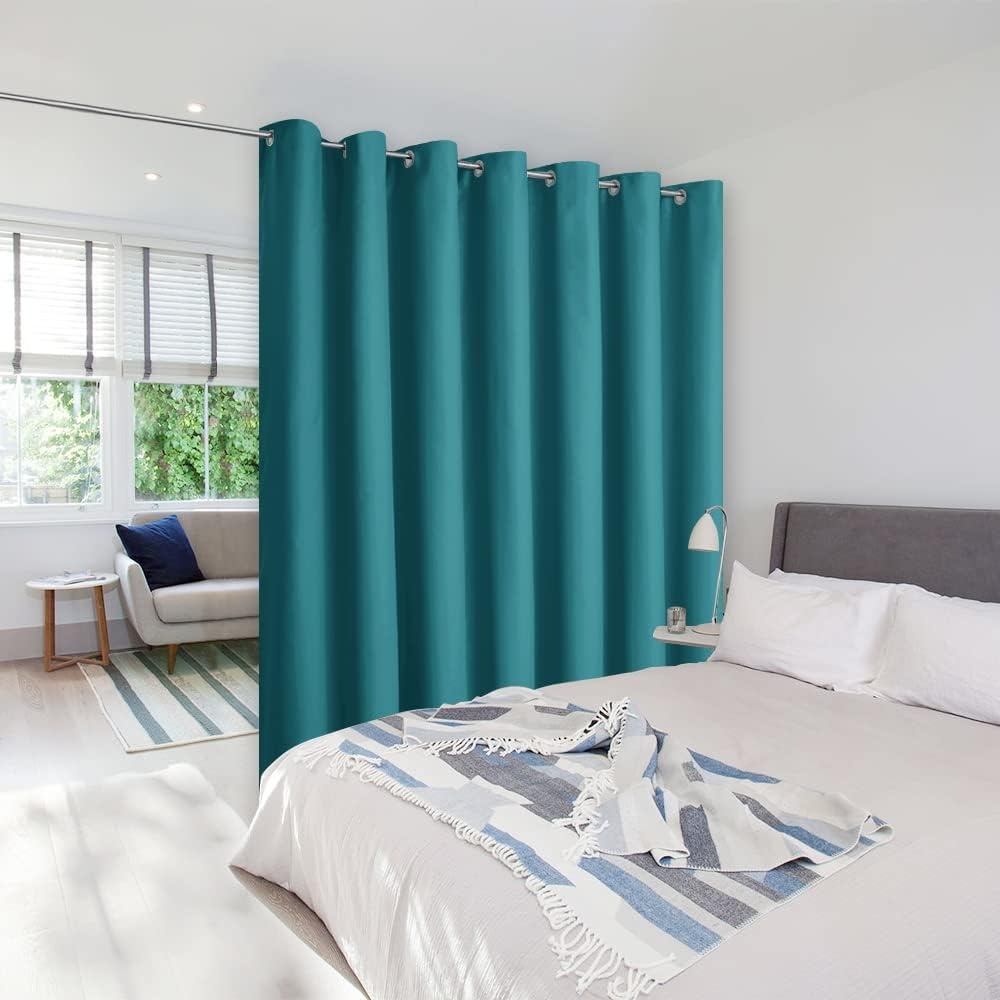 image:imageNICETOWN White 100 Blackout Linen Insulated Patio Curtain 84 inch LongPeacock Blue
