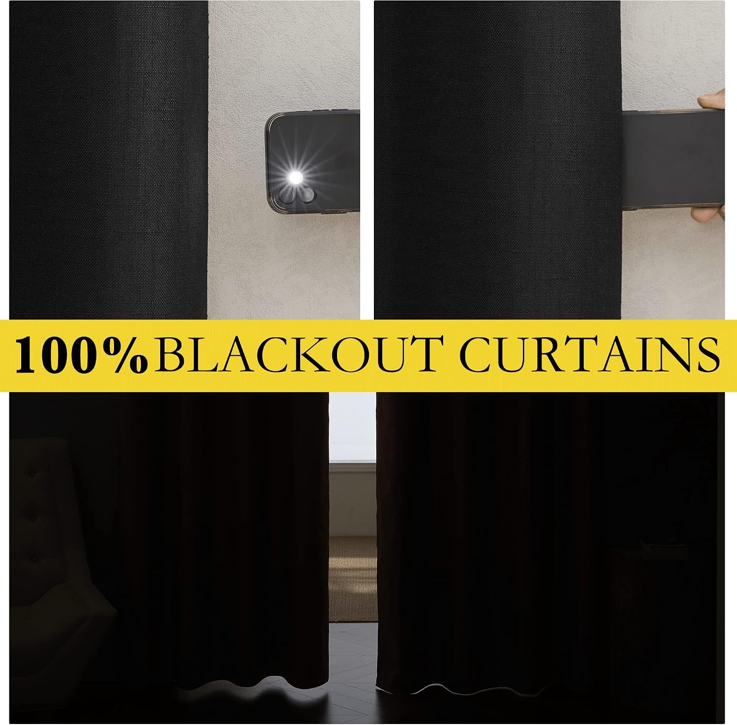 image:imageNICETOWN White 100 Blackout Linen Insulated Patio Curtain 84 inch LongPure Black
